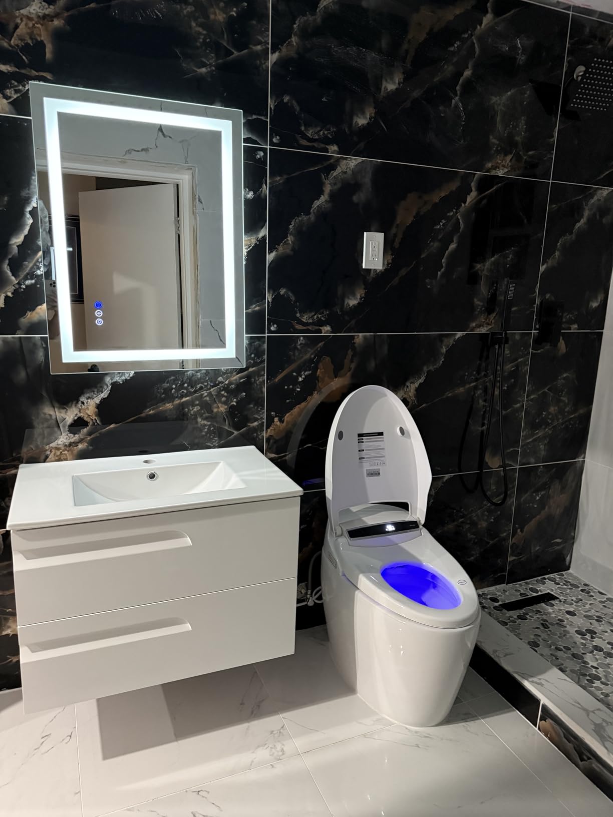 Smart Toilet with Bidet Built in, Dual Flush, Foam Shield, Manual Lid | Night Light, Heated Seat, Foot Sensor Flush, UV Self Clean, Instant Warm Water, Tankless Elongated Toilet, ADA for Bathroom customer photo 2