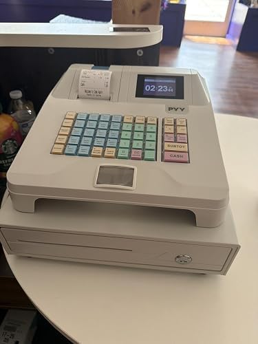 PYY Cash Register for Small Businesses Caja Registradora with Wired Scanner | 4 Bill 5 Coin Large Locked Drawer Cashier Box, Commercial Electronic Cashing System Caja Registradora para Negocio Pequeño customer photo 1
