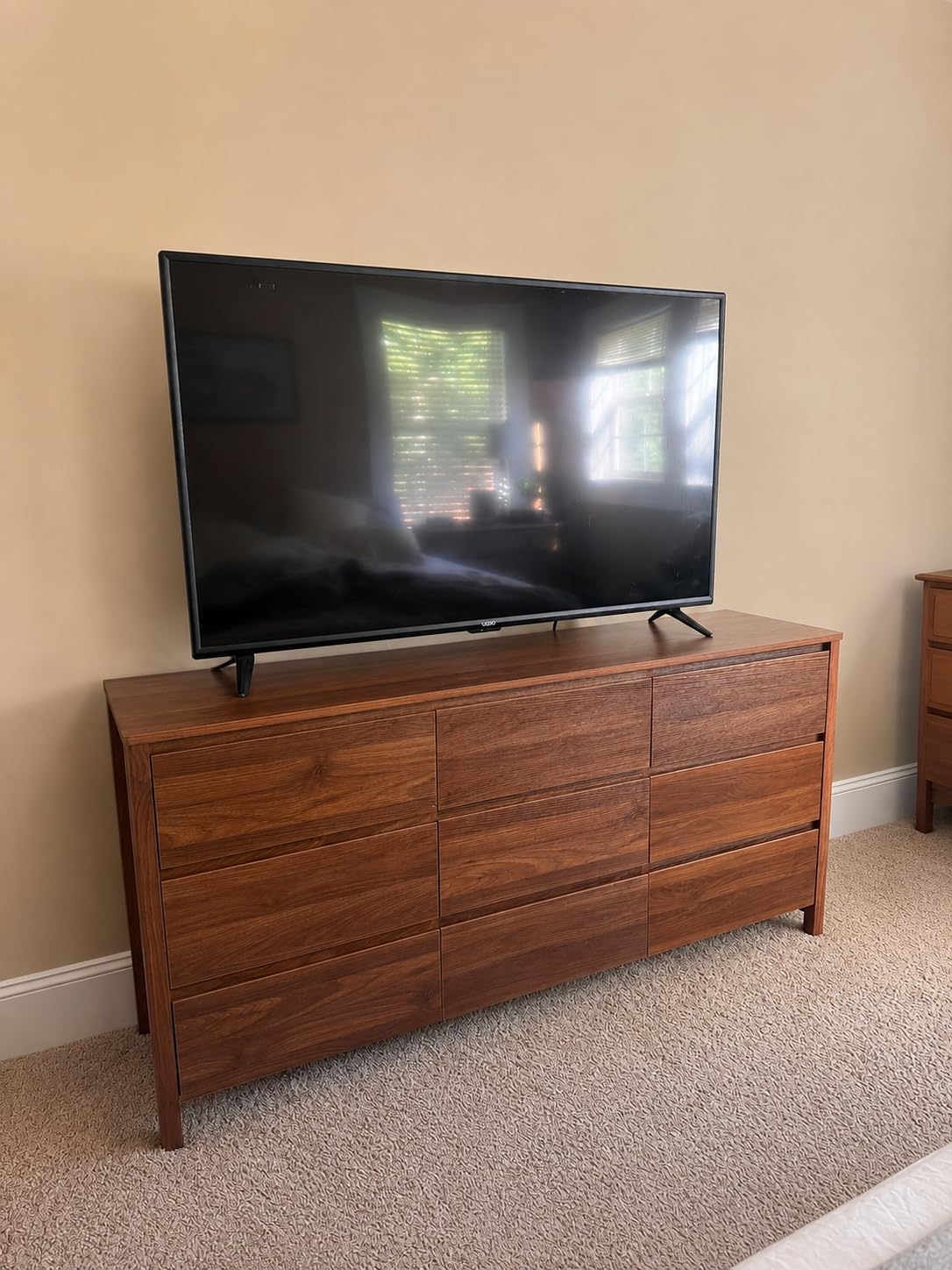 Walnut Dresser for Bedroom, 5 Drawer Dresser with Wood Legs, Tall Wood Dresser, Mid Century Modern Chest of Drawers, Large Storage Bedroom Furniture, Walnut customer photo 1