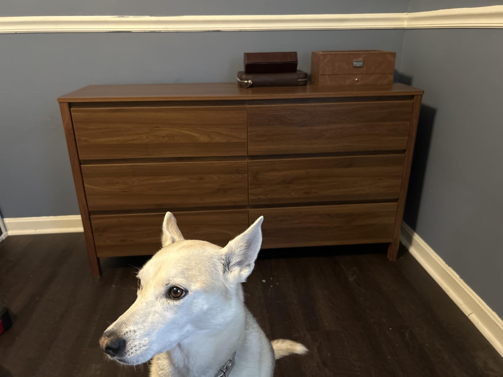 Walnut Dresser for Bedroom, 5 Drawer Dresser with Wood Legs, Tall Wood Dresser, Mid Century Modern Chest of Drawers, Large Storage Bedroom Furniture, Walnut customer photo 2