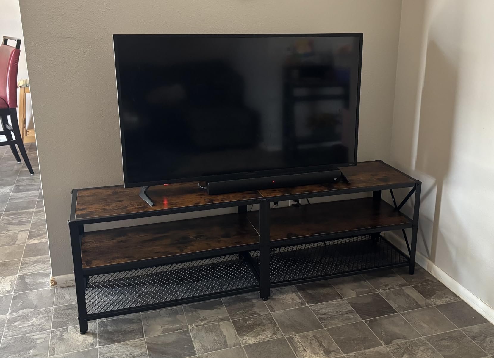 VASAGLE 70 Inch TV Stand, Mid Century Entertainment Center with Storage | Media Console Table for Living Room, TV table with Fluted Sliding Doors for 80'' TV, Walnut , MIRIANA Collection ULTV634K101 customer photo 2