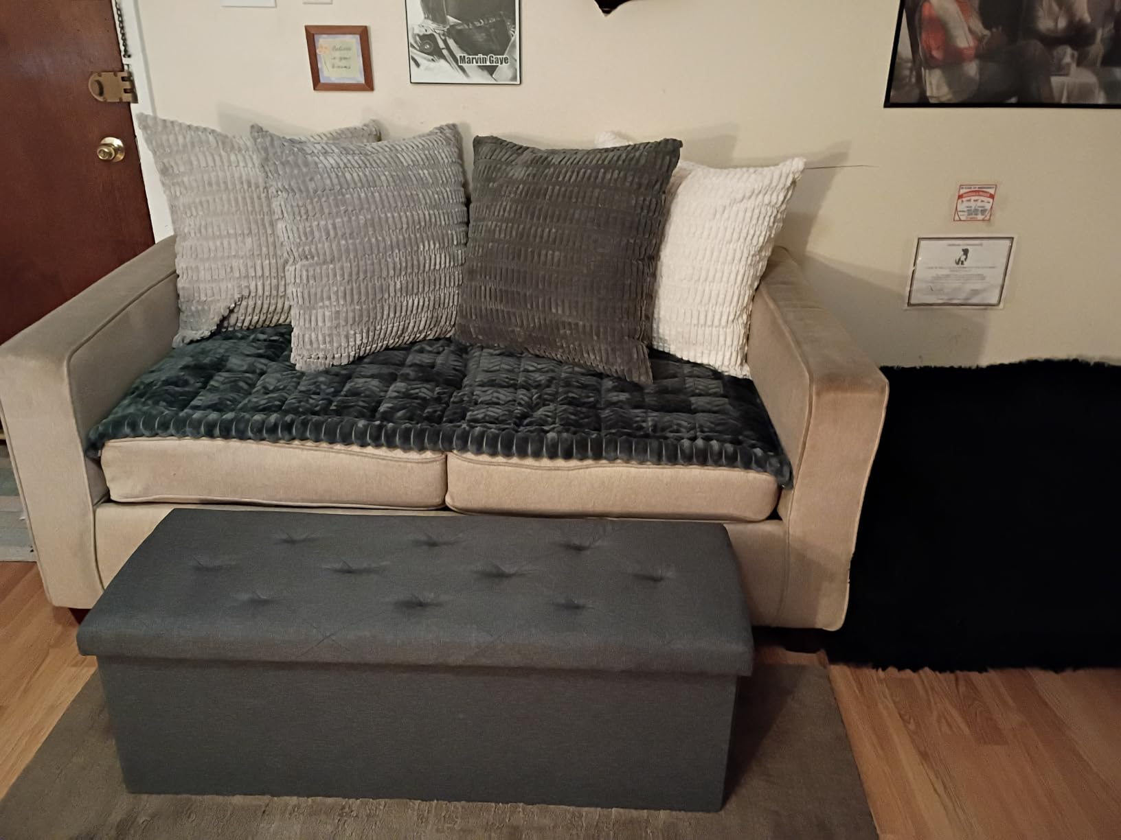 DUMOS 30 Inch Foldable Storage Ottoman Bench, Gray Ottoman with Storage | End of Bed Foot Stool with Foam Padded Seat, Linen Fabric Hidden Storage Chest for Bedroom, Living Room, Loads 660 LBS customer photo 2