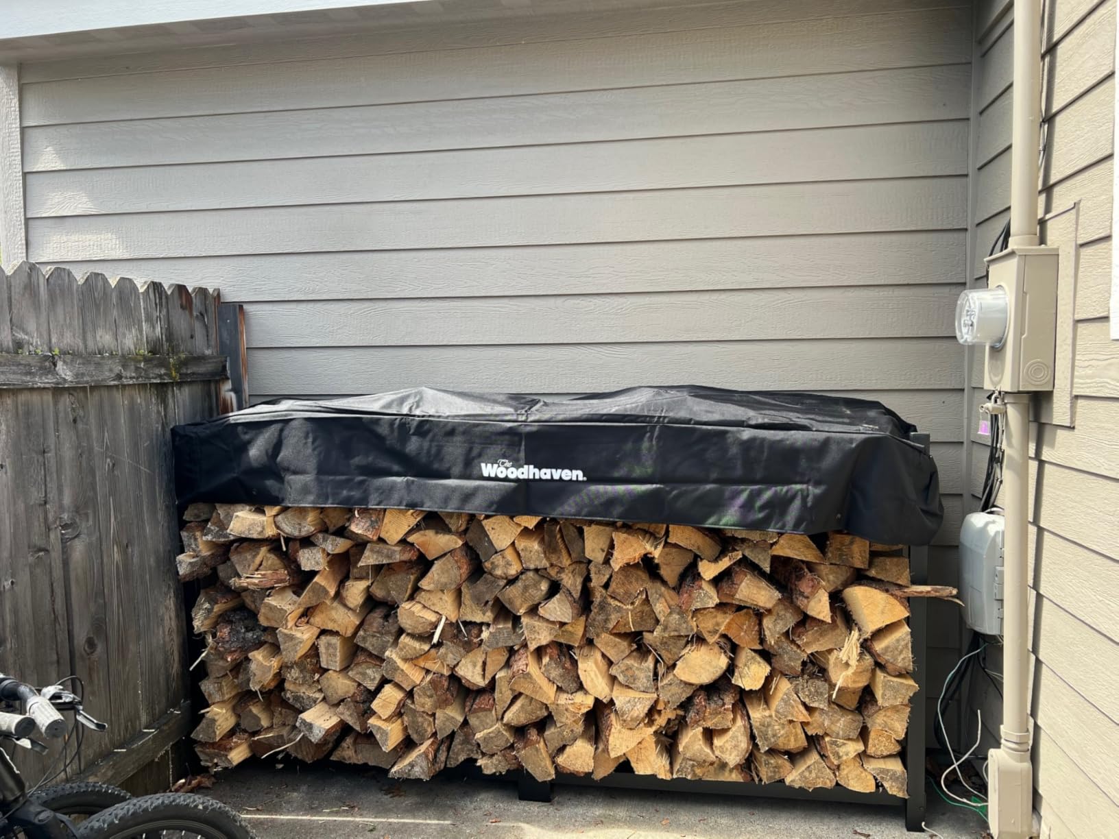 Woodhaven 8-Foot Firewood Rack - American Brand - 1/2 Cord Raised Lumber Storage Rack - Keeps Wood Dry & Ready - Heavy-Duty Steel, Lifetime Structural Warranty (With Cover) customer photo 2