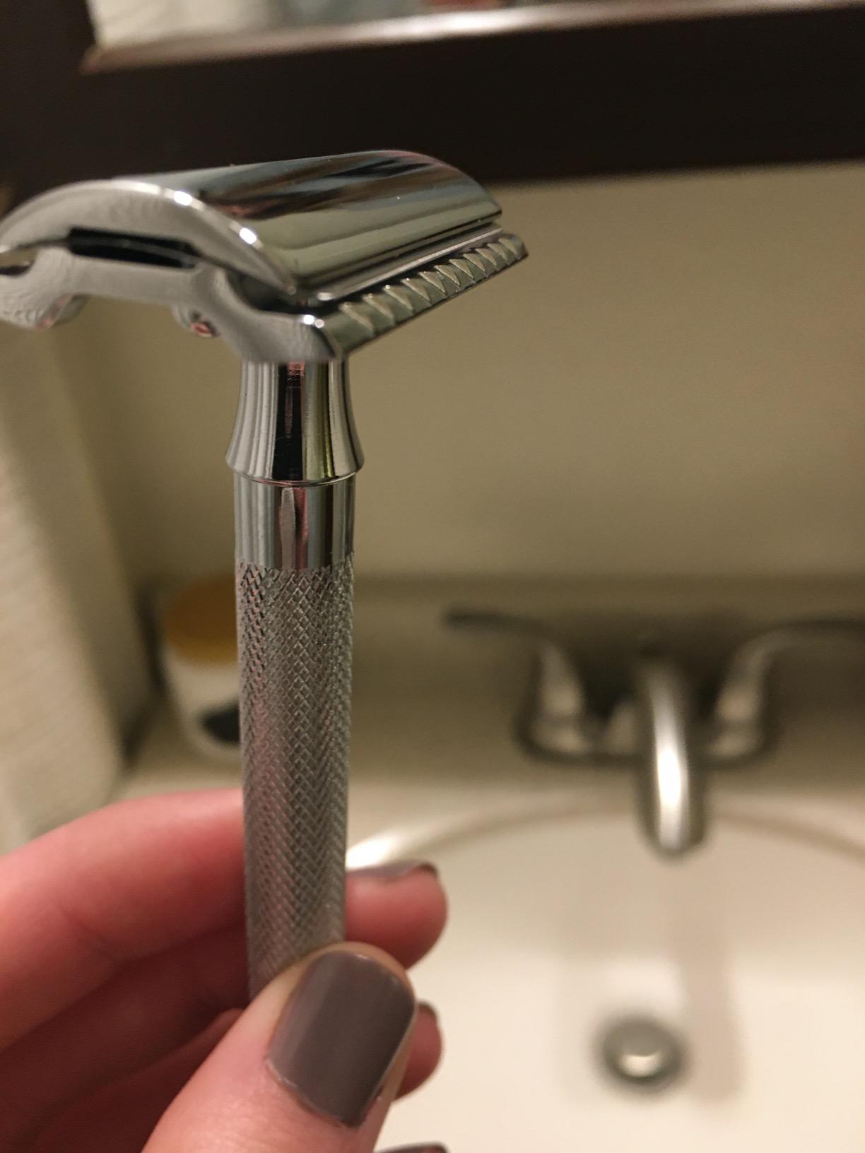 MERKUR 23C Double Edge Safety Razor - Polished Chrome, Long Knurled Brass Handle, Made in Germany, Plastic-Free, Three Piece Design, Closed Comb, Straight Bar customer photo 1