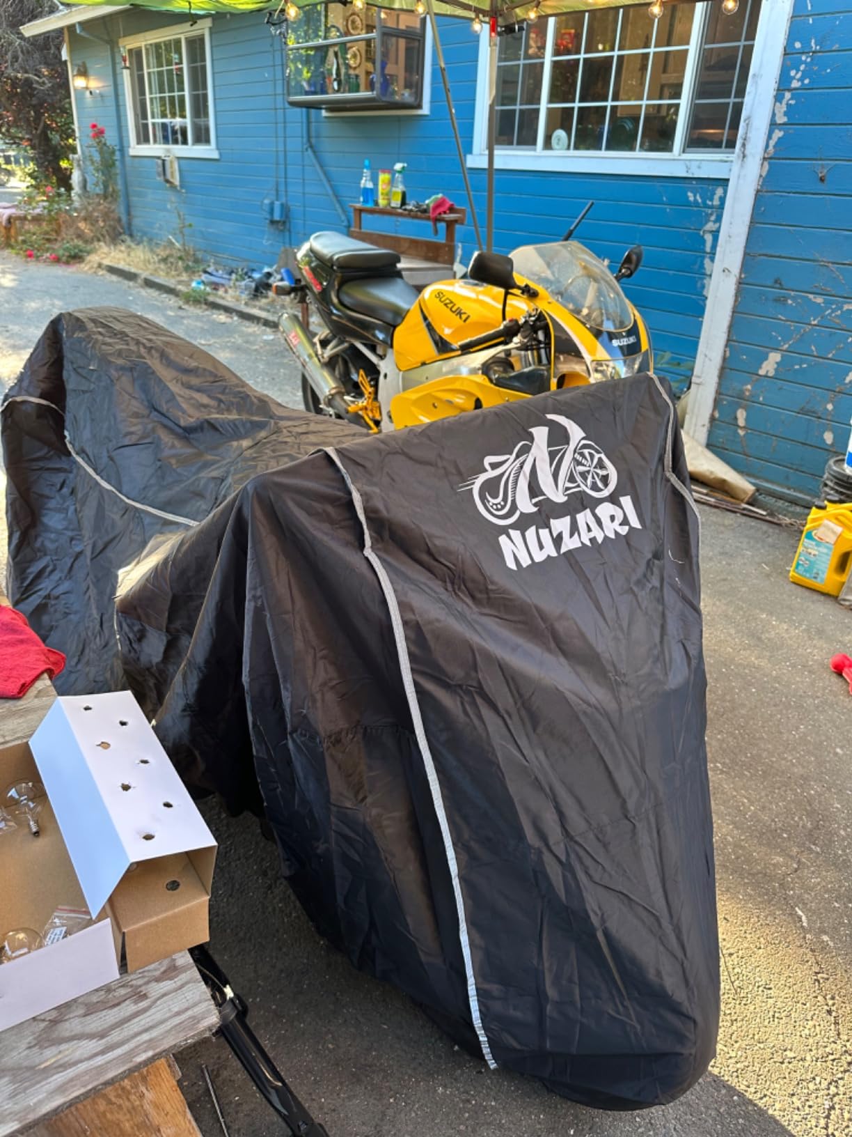 Heavy Duty Motorcycle Cover - Motorcycle Covers Waterproof Outdoor Storage - Motorcycle Cover Waterproof Outdoor - Dirt Bike Covers (Black, Large) customer photo 2