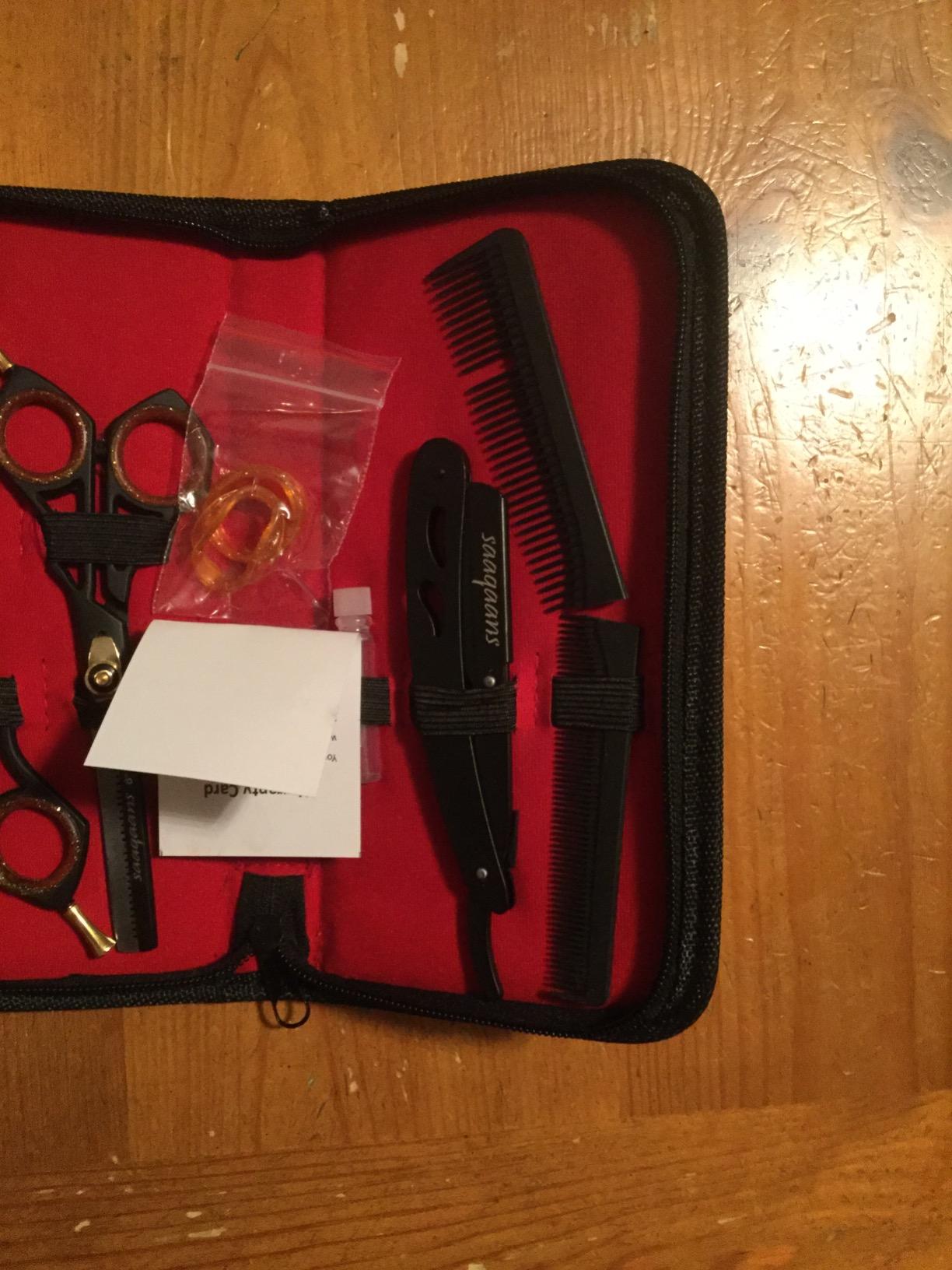 Professional Barber Shears Kit Tools - Hair Cutting Scissors Set for Hairdresser/Hair Salon + Thinning/Texture Hairdressing Haircut Shear for Beautician + Straight Razor + 10 Blades with Case customer photo 1