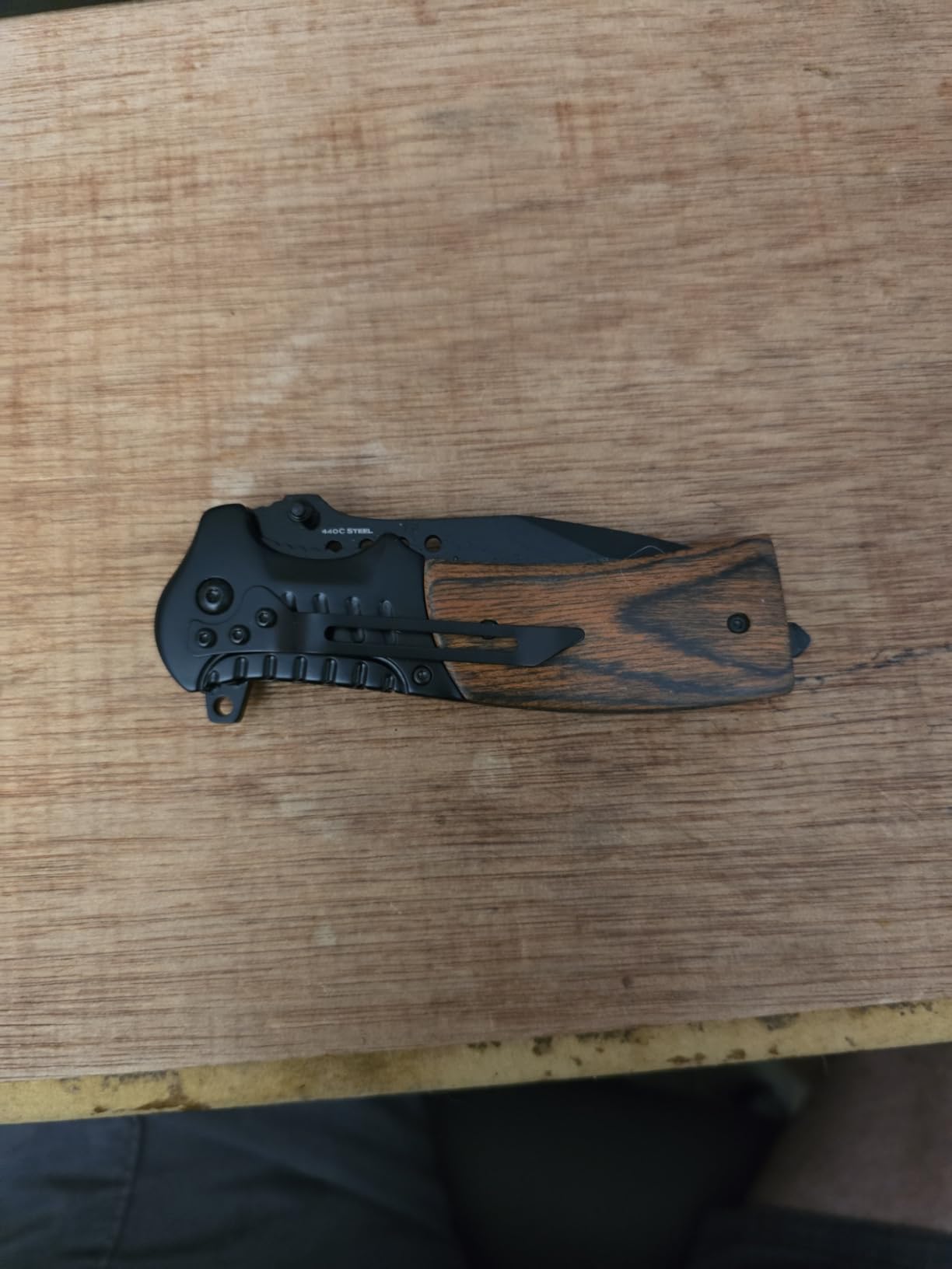 Spring Assisted Pocket Knife with Wood Handle & Glass Breaker & Pocket Clip - 3.66