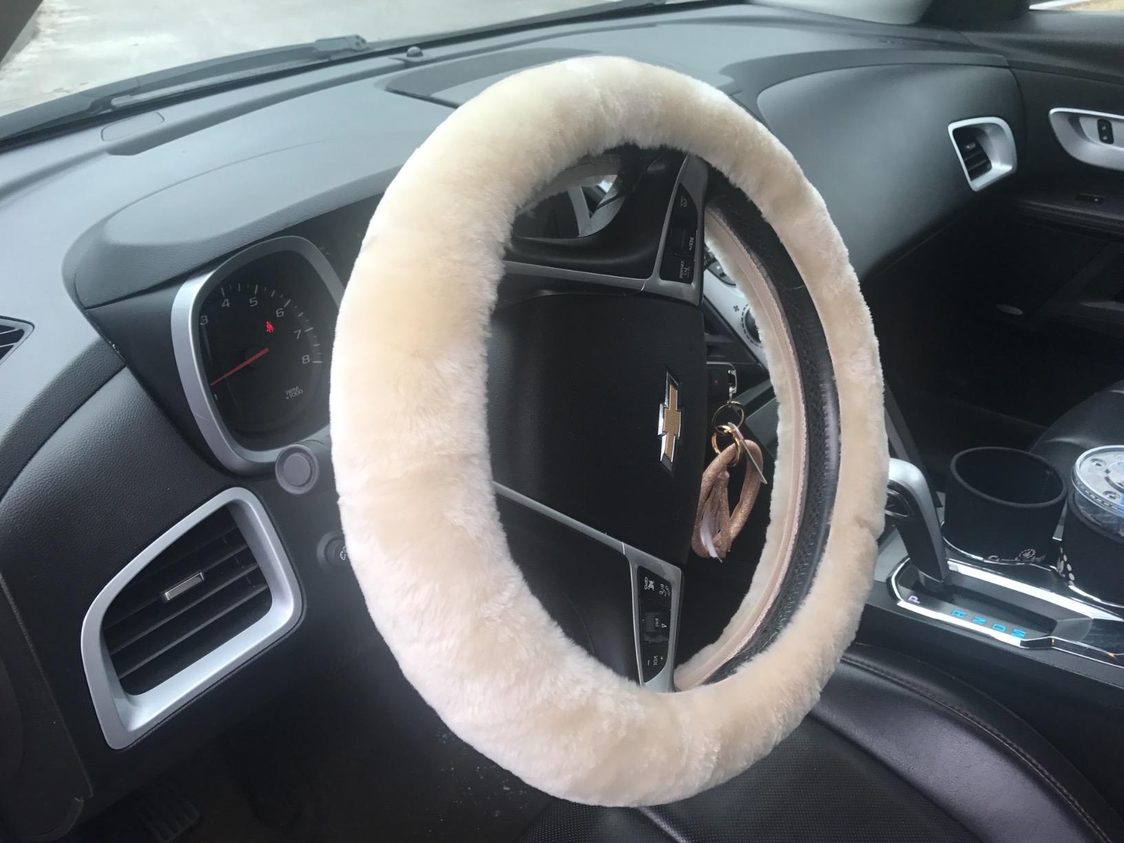 Andalus Brands Luxury Fluffy Car Steering Wheel Covers – Genuine Merino Sheepskin, Soft Fuzzy Car Steering Wheel Cover for Women, Universal 14.5-15