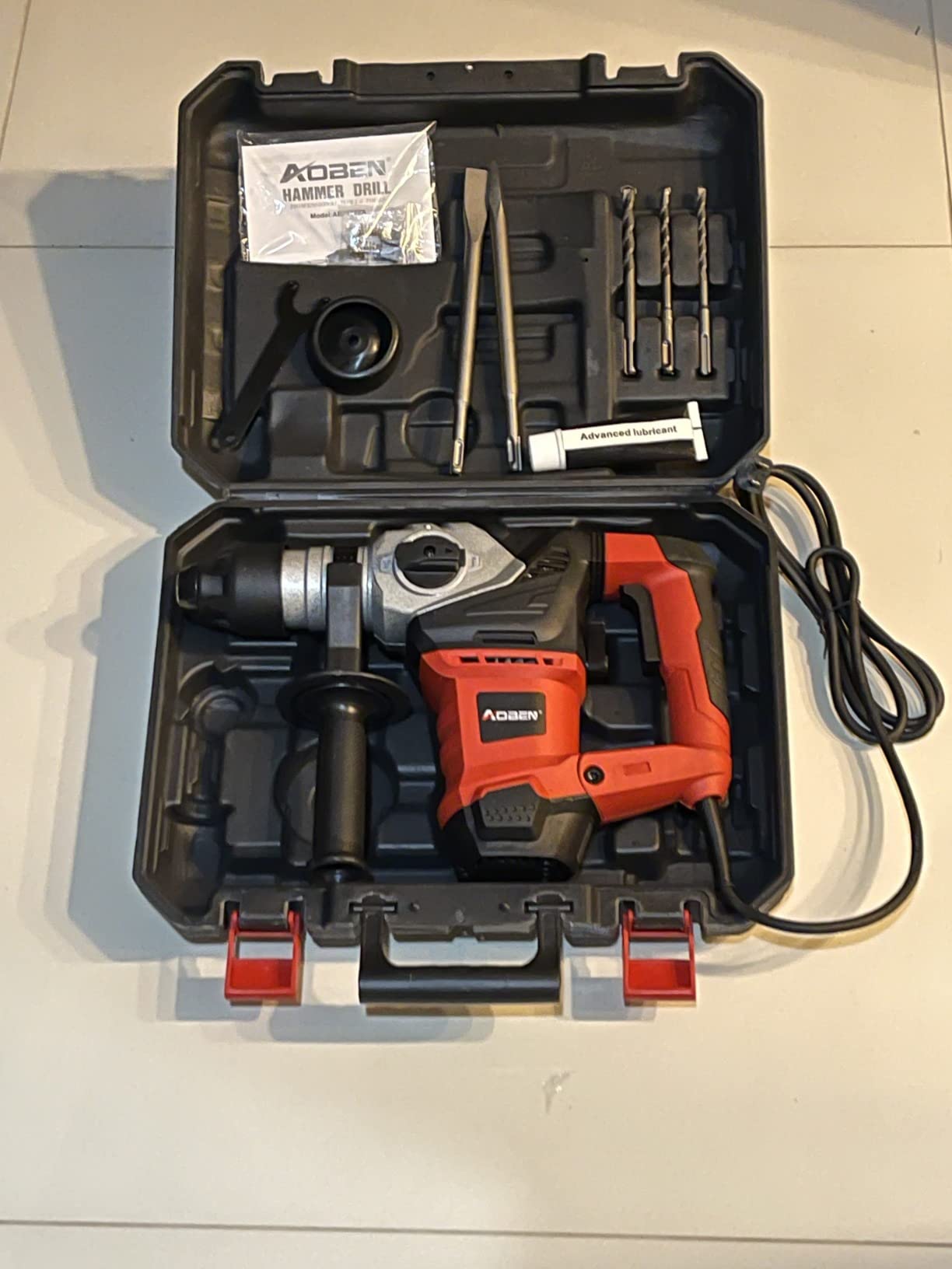 AOBEN Rotary Hammer Drill with Vibration Control and Safety Clutch,13 Amp Heavy Duty 1-1/4 Inch SDS-Plus Demolition Hammer for Concrete-Including 3 Drill Bits,Flat/Point Chisels. customer photo 2