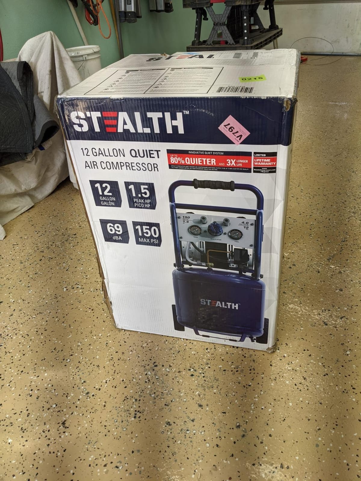 Stealth 12 Gallon Ultra Quiet Air Compressor, 1.5 Horsepower Oil Free Max 150 PSI, 68 Decibel Air Pump, 4 CFM @ 90 PSI, Long Life Electric Air Compressor for Garage, Workshop, Jobsite Blue customer photo 2