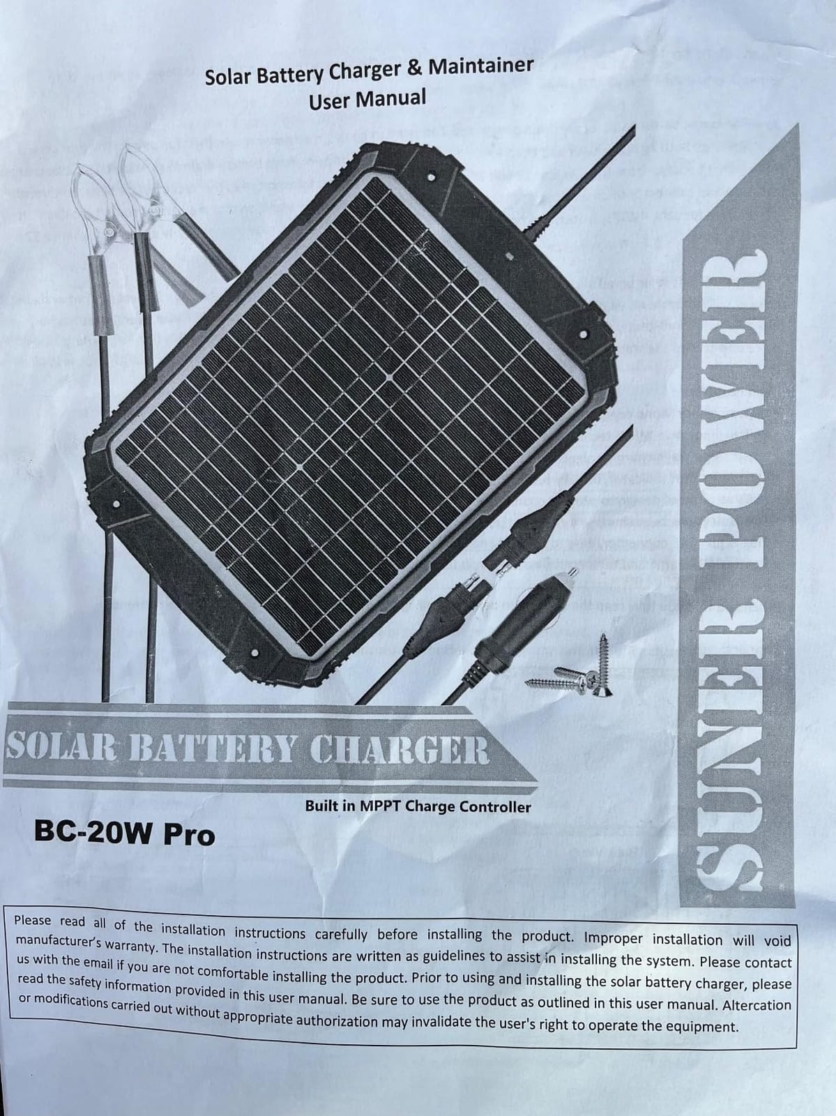 SUNER POWER 20W 12V Solar Battery Trickle Charger & Maintainer PRO, Built-in Intelligent MPPT Controller, Waterproof 12 Volt 20 Watt Solar Panel Charging Kits for Car Marine RV Trailer Boat Automotive customer photo 2