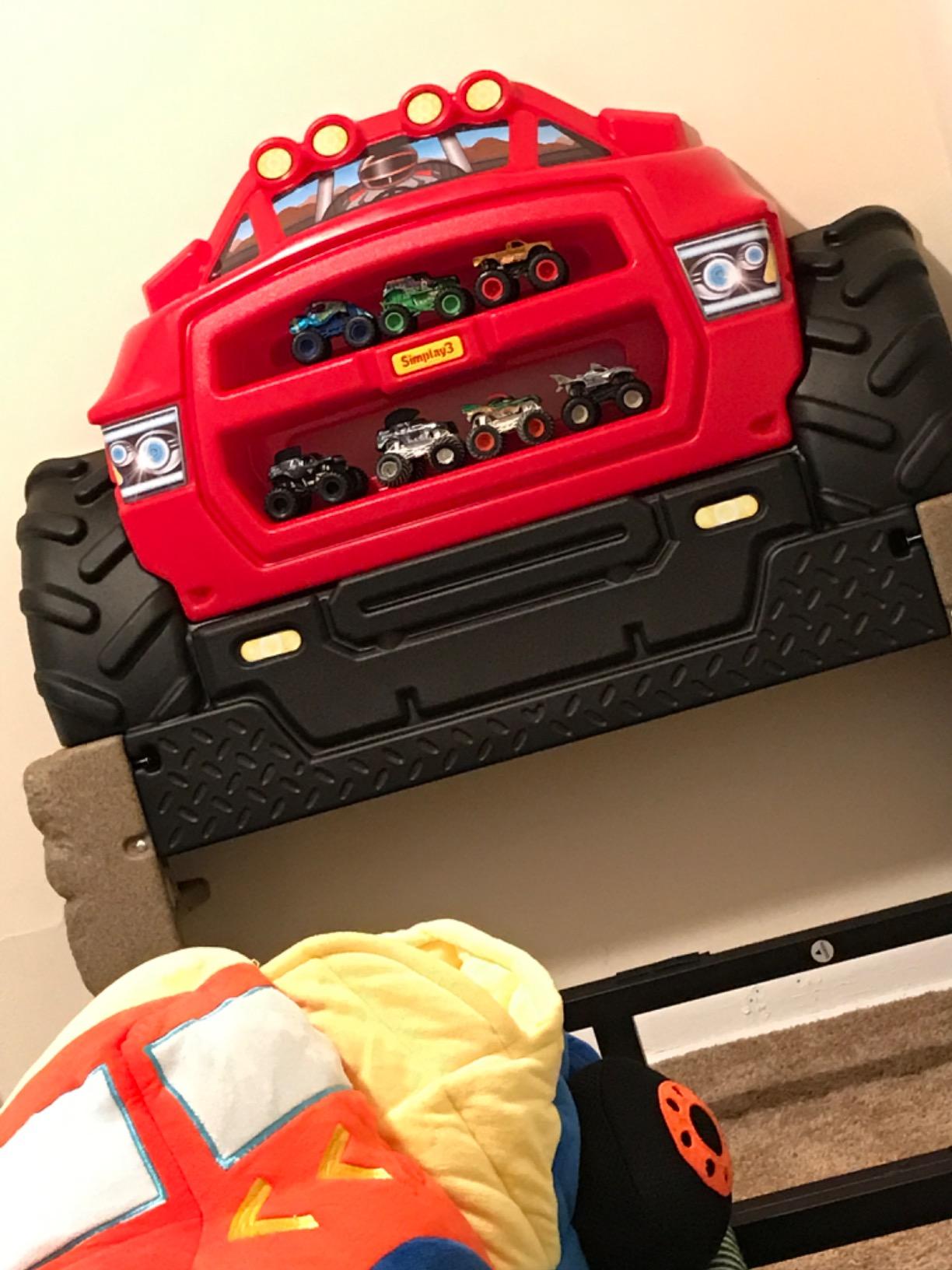 Simplay3 Monster Truck Headboard, Twin Size Plastic Car Bed Headboard for Kids, Toddlers and Boys with Toy Car Storage - Red, Made in USA customer photo 2