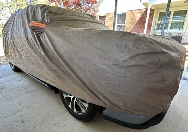 Tecoom Thick Shell Super Breathable Waterproof Windproof Snow Sun Rain UV Protective Outdoor All Weather SUV Car Cover Fit 206-215 Inches Full-Size SUV customer photo 2