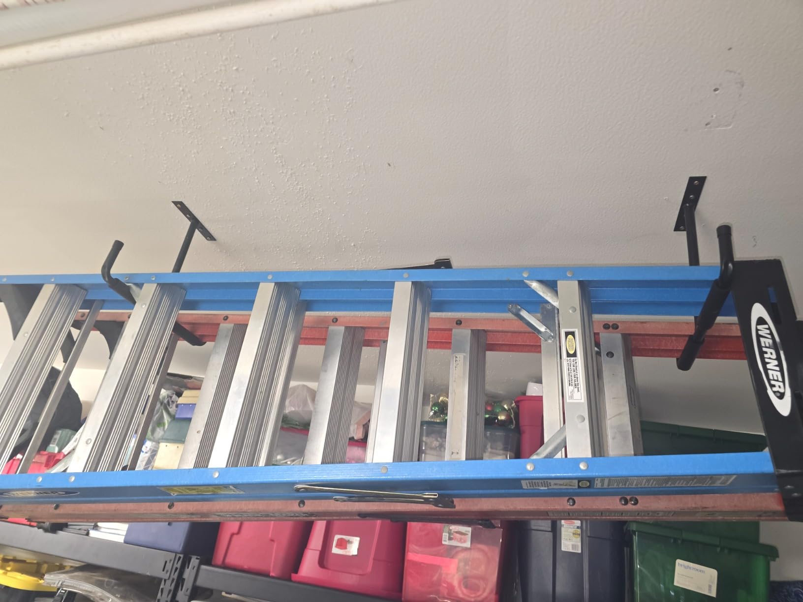 Overhead Garage Storage Hooks, Heavy Duty Ceiling Mount Rack, 2 Pack Black - holds lumber, bikes, various tools, free up garage floor space customer photo 1