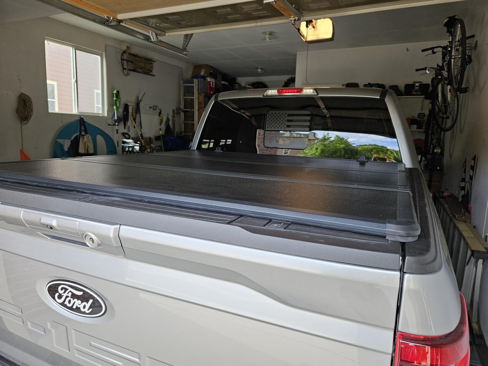 Hard Tri-Fold Tonneau Cover Replacement for 2015-2024 Ford F-150 5.5ft | Styleside Secure 6063 aluminum honeycomb tri-fold cover tool-free clamp install weatherproof supports 350lbs with LED lamp customer photo 1