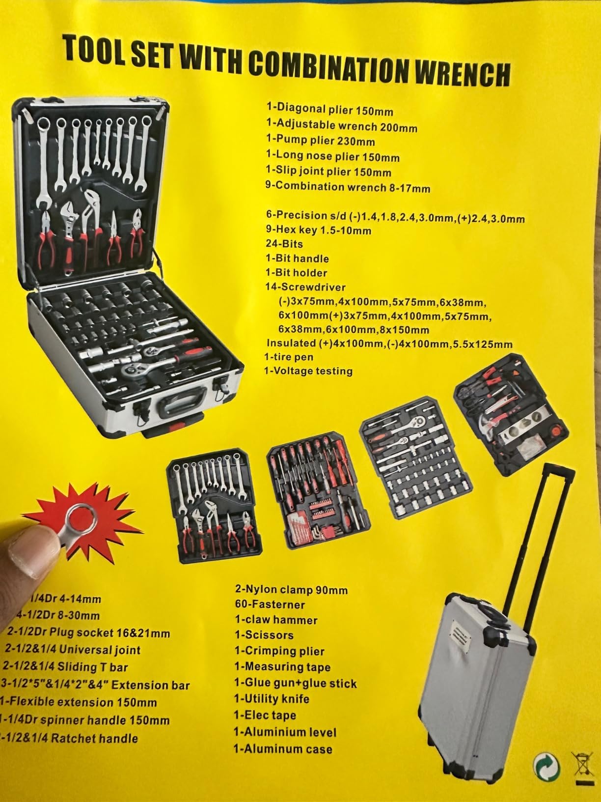 Arcwares 799pcs Aluminum Trolley Case Tool Set Silver, House Repair Kit Set, Household Hand Tool Set, with Tool Belt (Black) customer photo 1
