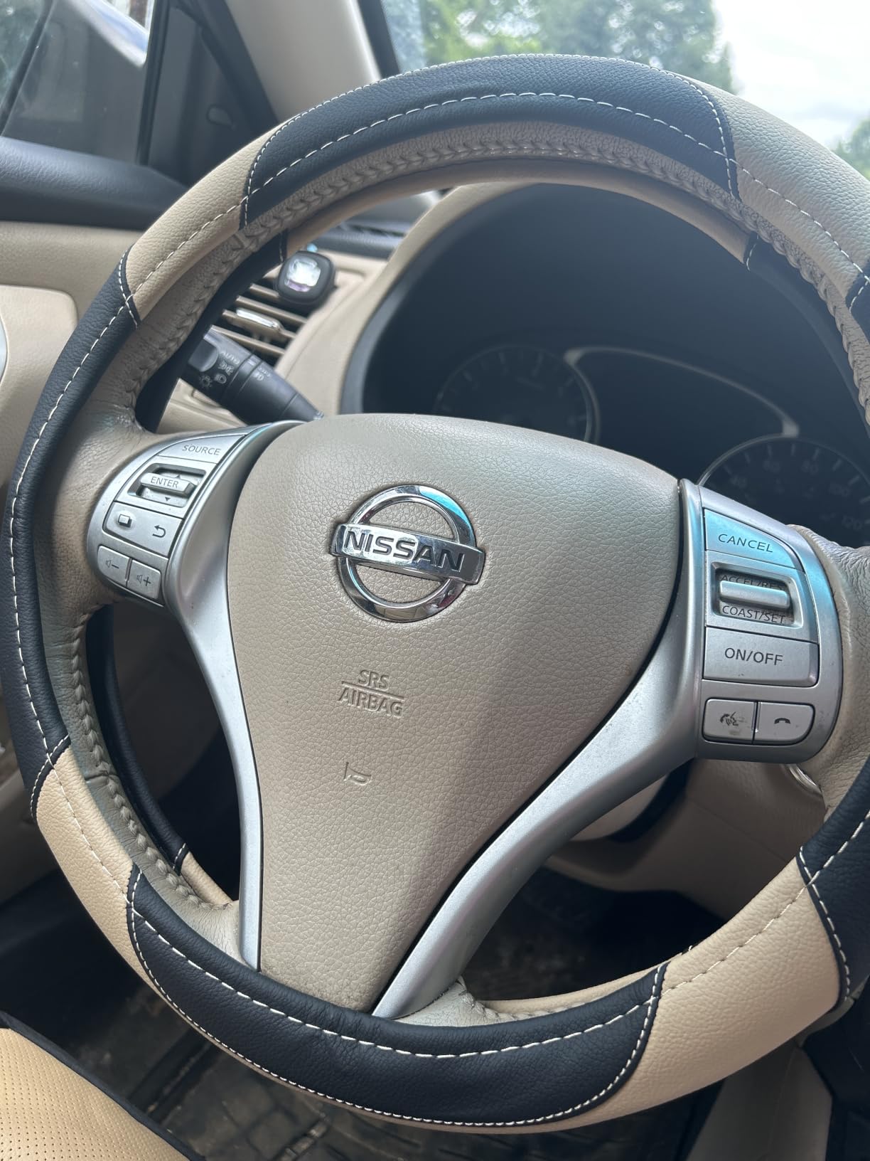Leather Car Steering Wheel Cover, Universal Fit for Most Cars, Beige | Microfiber Leather, Non-Slip Breathable Auto Steering Wheel Protector customer photo 2
