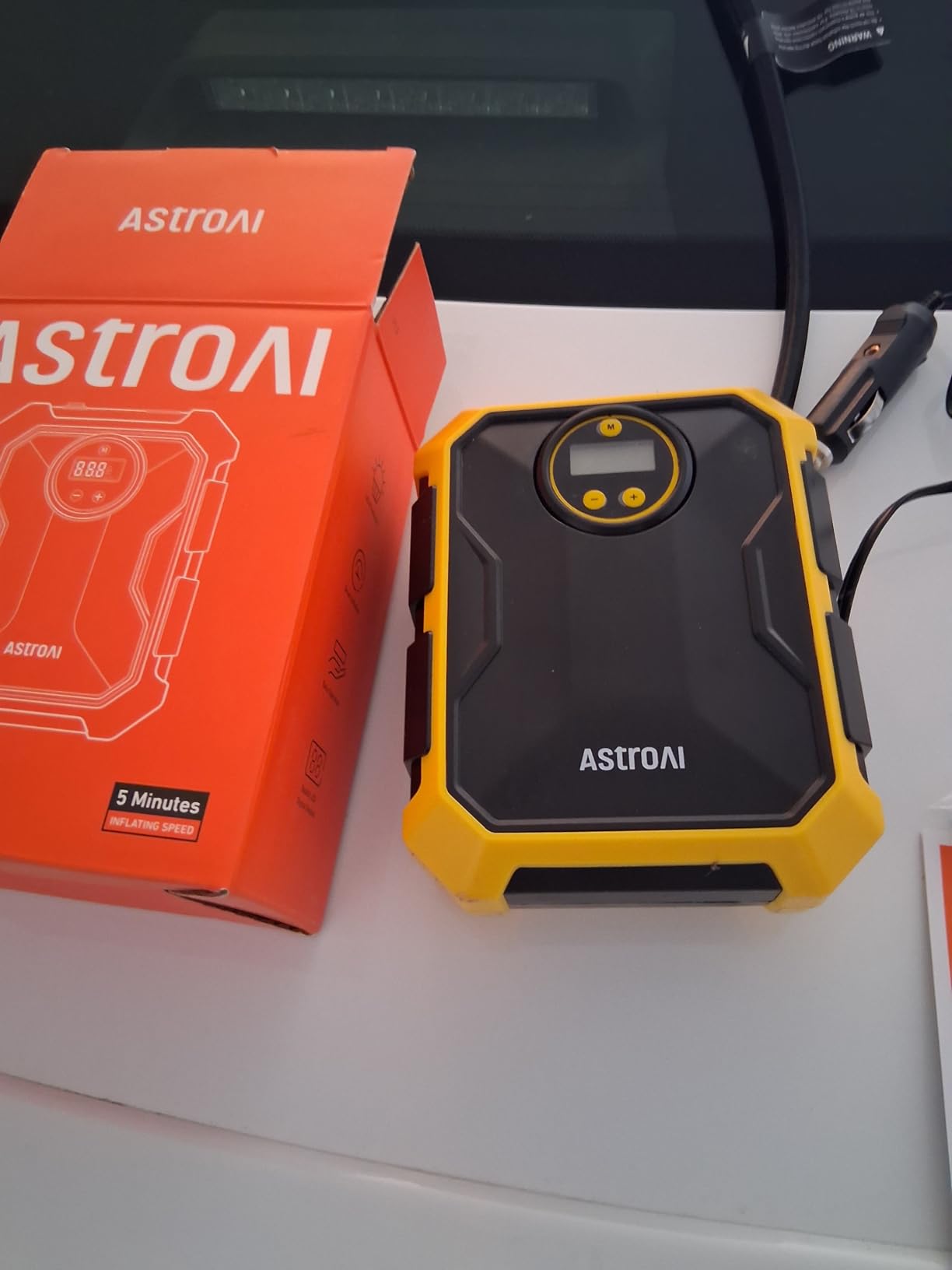 AstroAI Tire Inflator Portable Air Compressor 12V DC Integrated Storage | 9.8Ft Cord Digital Gauge Auto ShutOff LED Light Fast Inflation Air Pump for Car Tires Bike Ball Motorcycle Inflatables Yellow customer photo 1