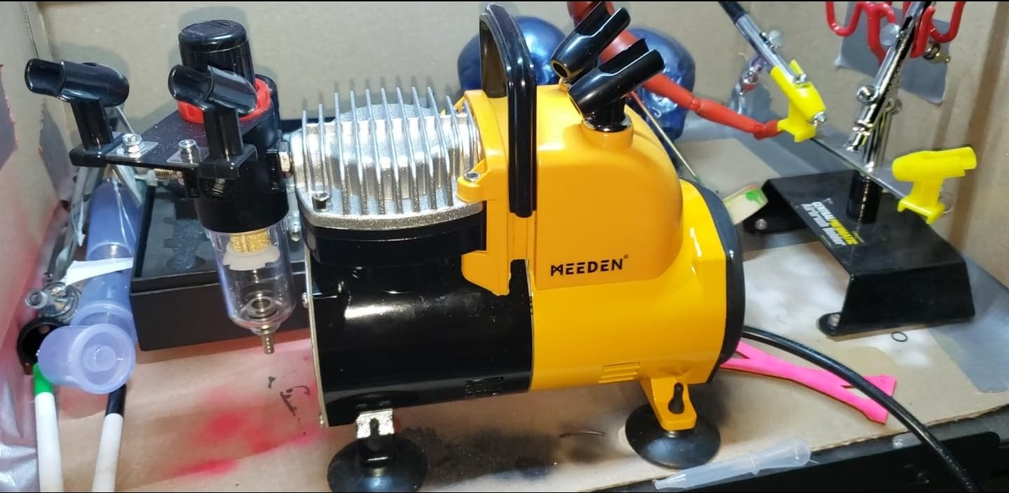 MEEDEN Airbrush Kit with Compressor - 1/5 HP Quiet Air Compressor with 3 Dual-Action Air Brush Guns, 24 Colors x 30ml Airbrush Paint Set for Model Painting customer photo 1