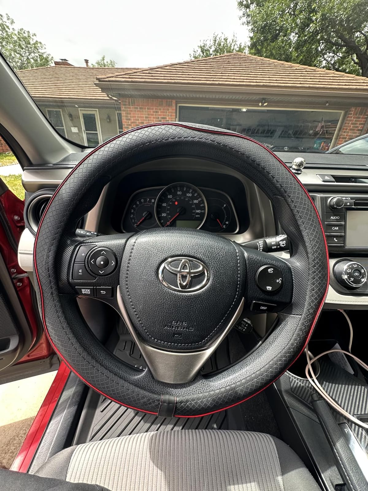 Car Steering Wheel Cover, Anti-Slip, Safety, Soft, Breathable, Heavy Duty, Thick, Full Surround, Sports Style (Black with Red line) customer photo 2