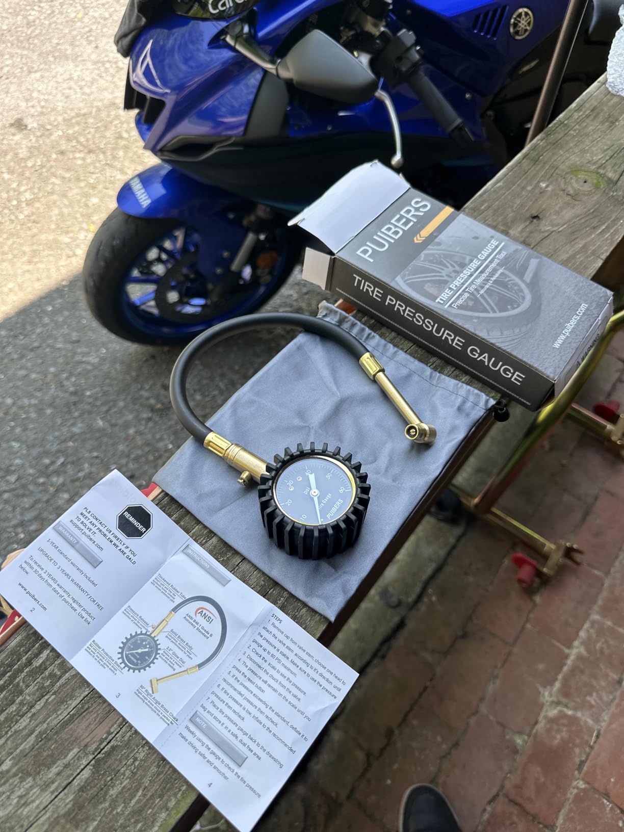 Motorcycle Tire Pressure Gauge 60 PSI, PUIBERS 2'' dial Mechanical Tire Gauges with 90 Degree Right Angle Chuck Flexible Hose, Tires Guages for Pressure Glow in The Dark for Cars, Motos, Bicycles customer photo 1