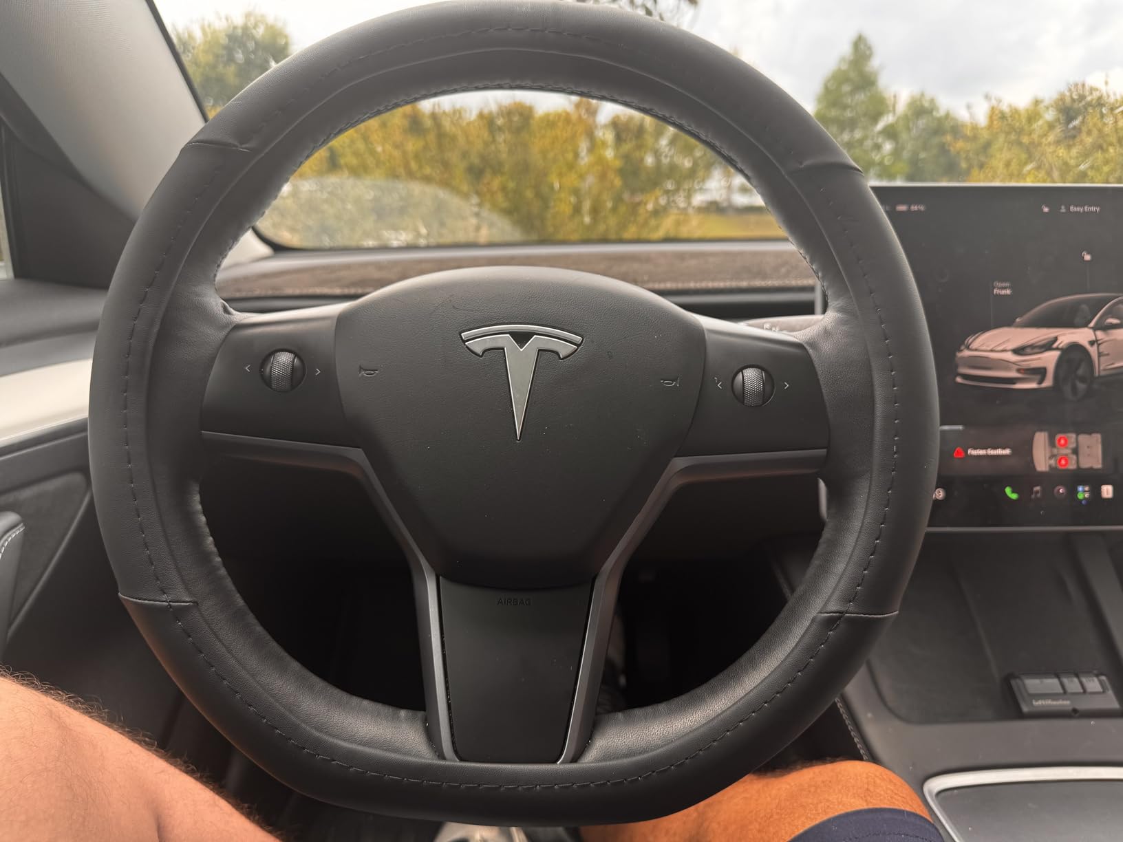 SEG Direct D Shaped Steering Wheel Cover 14-14.25 in. for Tesla Model 3/Y customer photo 1