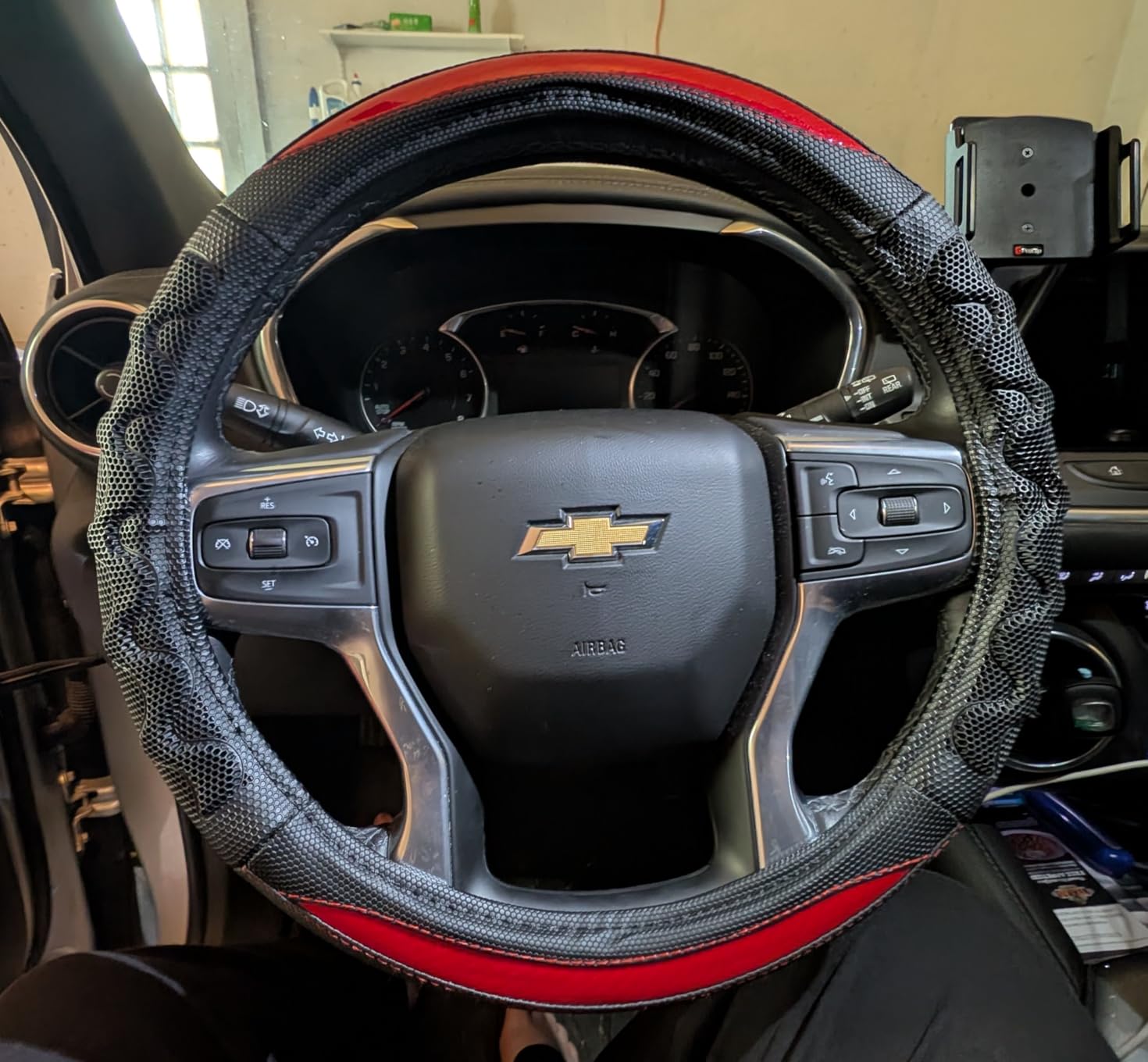 GIANT PANDA Steering Wheel Cover for Chevy Silverado - Car Steering Wheel Cover for Chevrolet Colorado Tahoe - Red customer photo 1