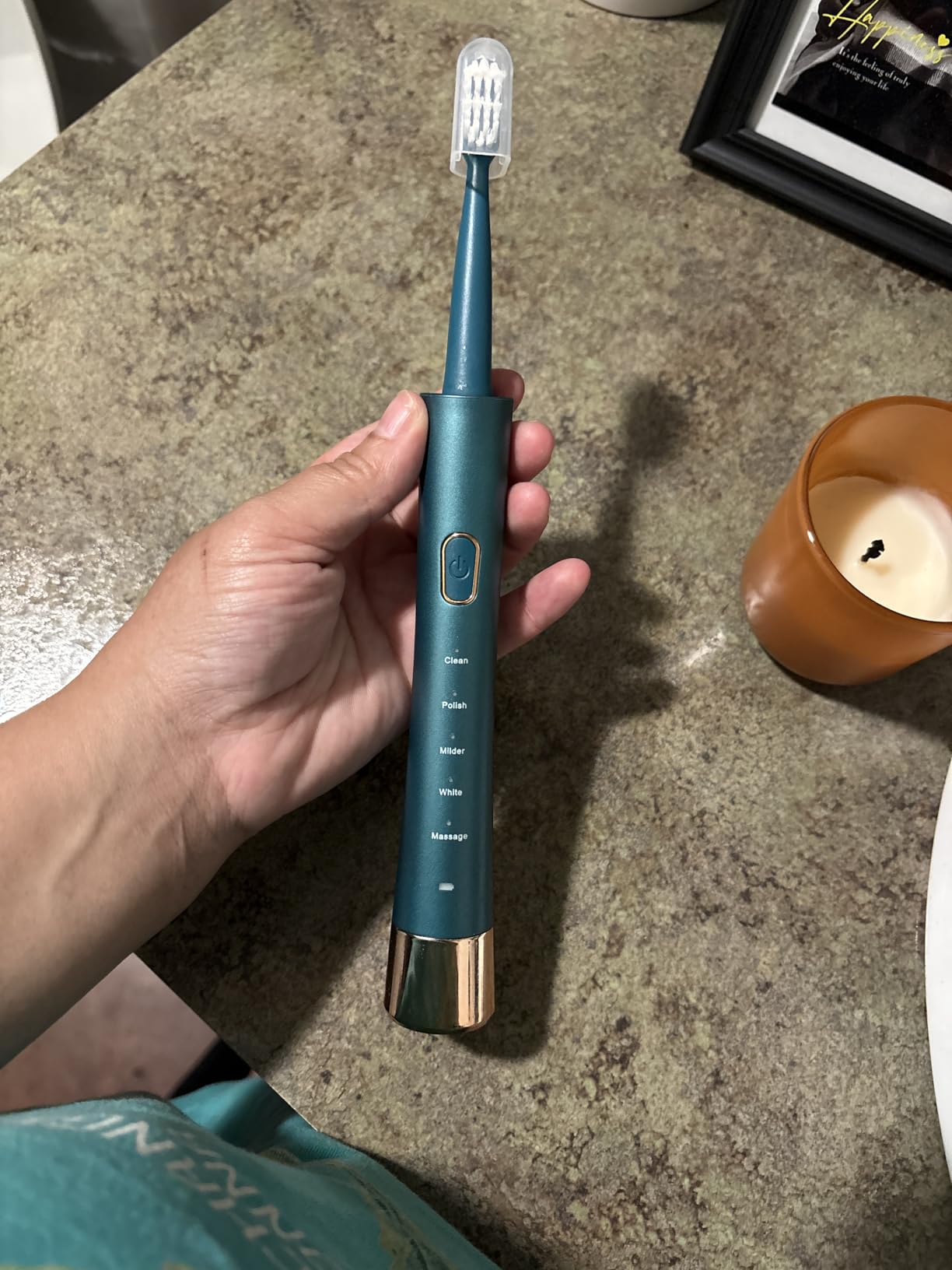 AJELU USB Rechargeable Sonic Electric Toothbrush for Adults, Powered Motor High Vibration Teeth & Gum Care, Soft Dupont Brush Heads, 2 Minutes Timer 5 Modes, Green customer photo 1