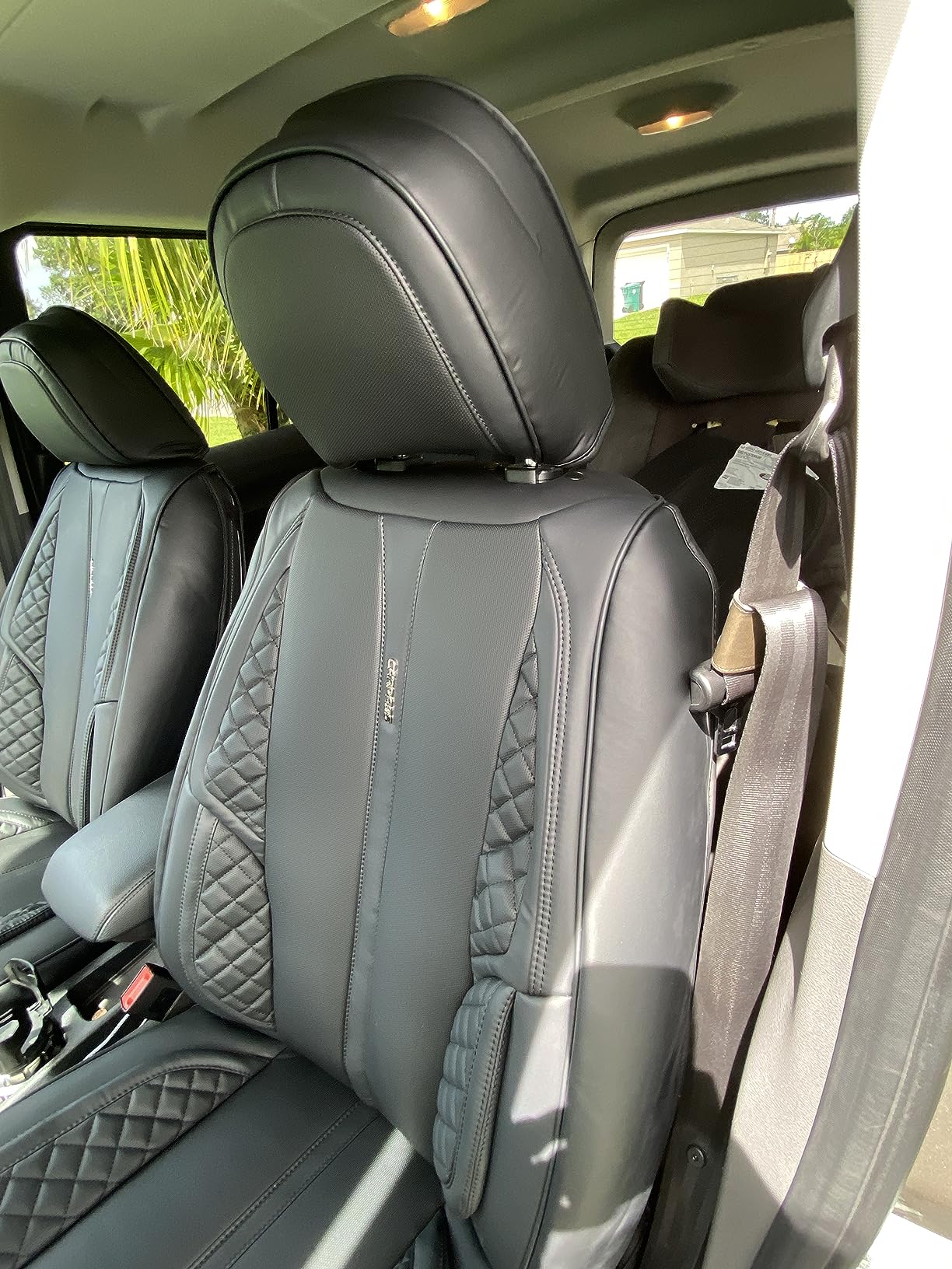 CAR PASS Nappa Leather Car Seat Covers Full Set, Luxury Seat Protector for Cars, Waterproof Anti-Slip PU Seat Cushion Airbag Armrest Compatible Universal for Sedan SUV Pick-up Truck Auto, All Black customer photo 2