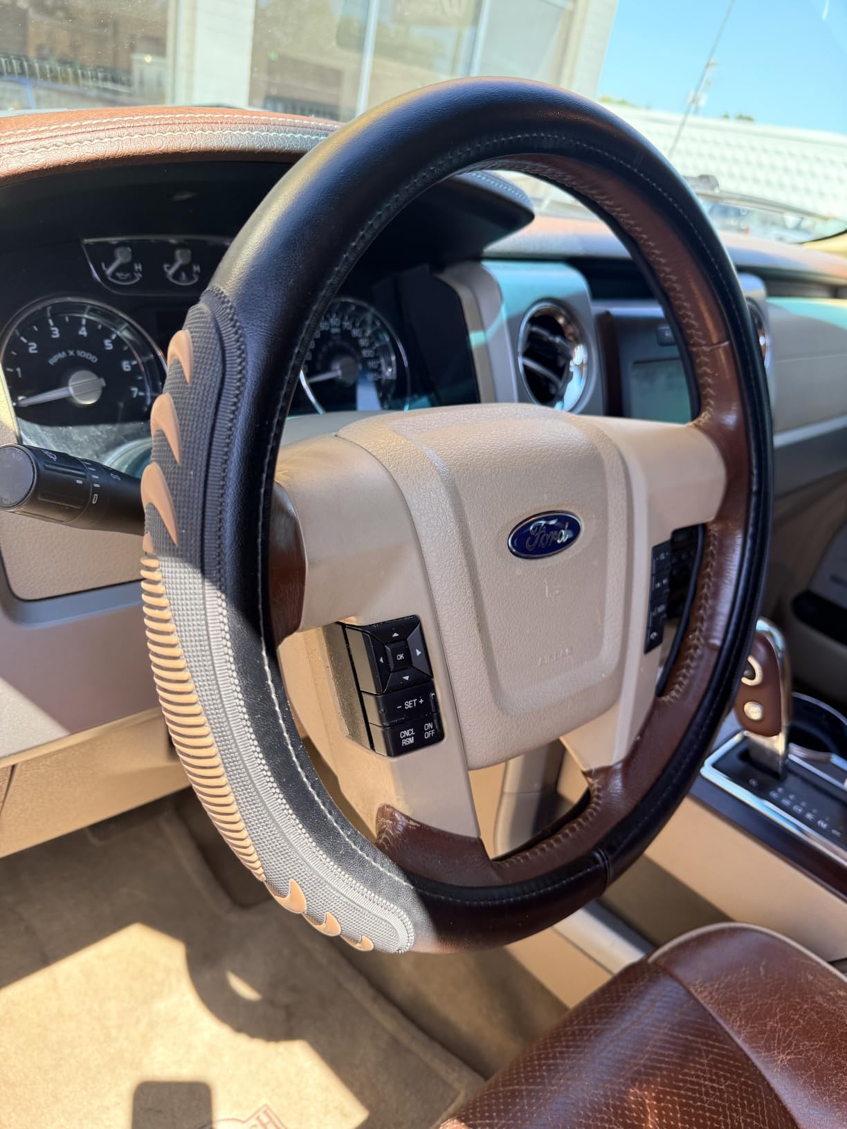 Yangday Leather Steering Wheel Cover for Ford F150 F250 F350, 15.5-16 inches Car Steering Wheel Cover with Anti-Slip Massage Particle (Black) customer photo 2