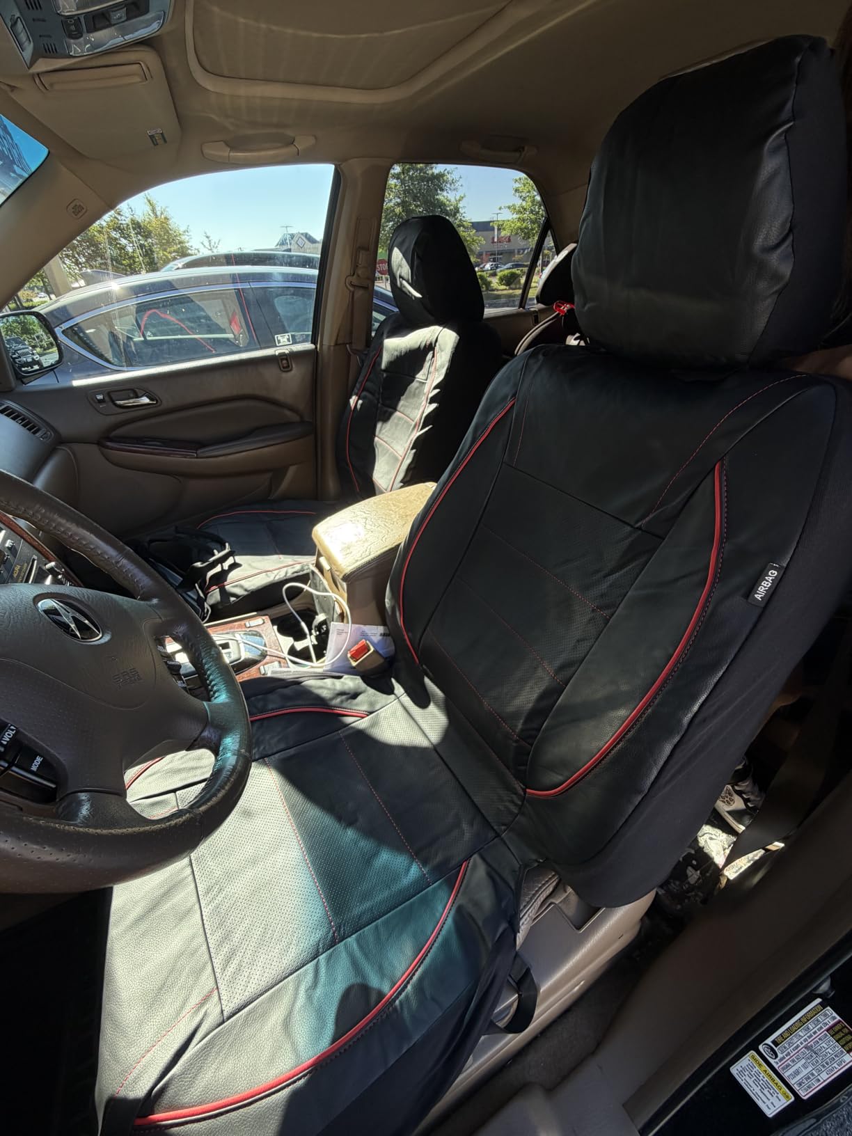 CAR PASS Universal Reflect Piping Leather Car Seat Cover, Fit for SUVs, Van, Trucks, Airbag Compatible, Inside Zipper Design and Reserved Opening Holes (Full Set, Black and Grey) customer photo 1