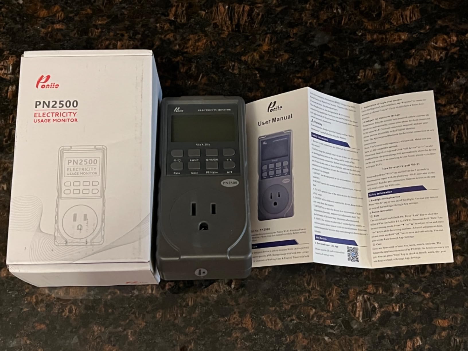 Poniie PN2500 Professional NEMA 5-15 Wi-Fi Wireless Level 1 EV Charger Pass-Through Power Usage Monitor (60-240V, 25Amp) customer photo 1