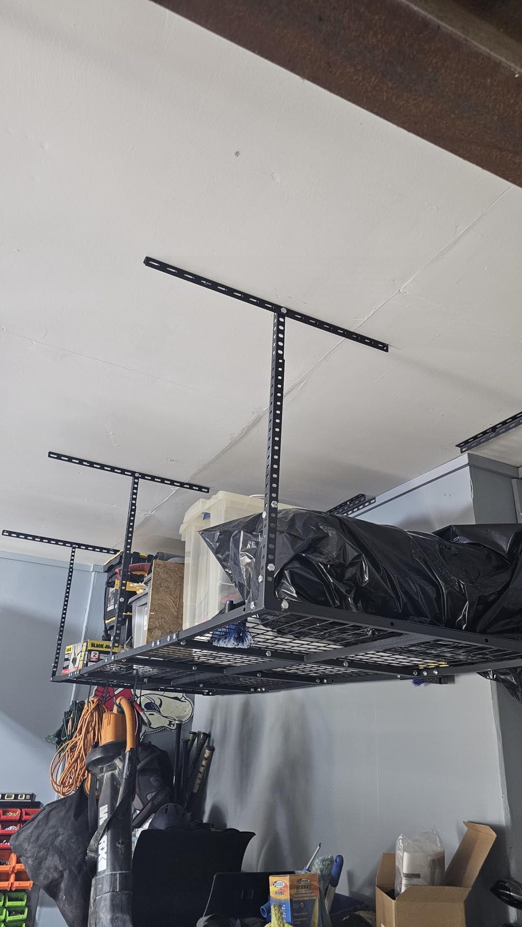 Soywey 3 x 8FT Overhead Garage Storage Rack, Adjustable Ceiling Storage Racks, Garage Shelving Heavy Duty Storage Organizer System, Load 600LBS Weight (Black) customer photo 2