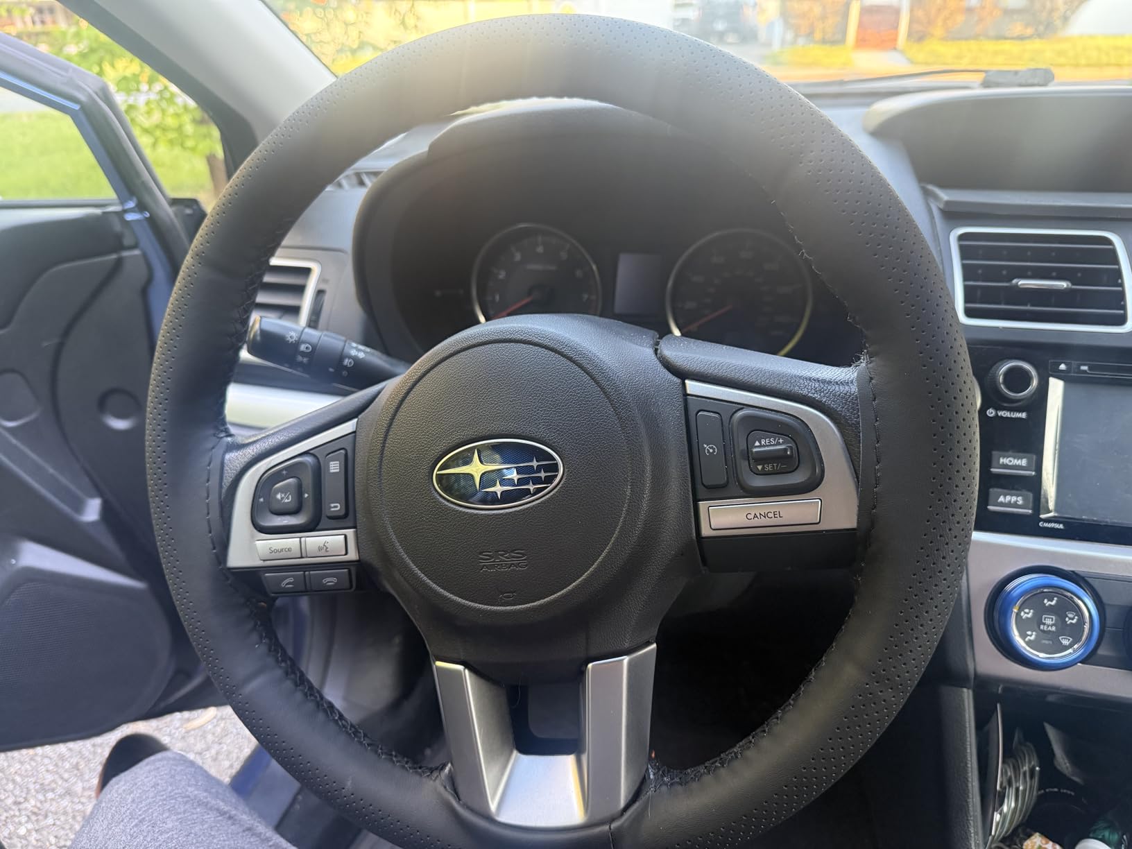 Ziciner Genuine Leather Steering Wheel Cover, Stitch on Wrap, Breathable Anti-Slip Car Steering Wheel Protector for Max Diameter 15 Inch, DIY Sewing with Needles Thread (Black, Hole) customer photo 1