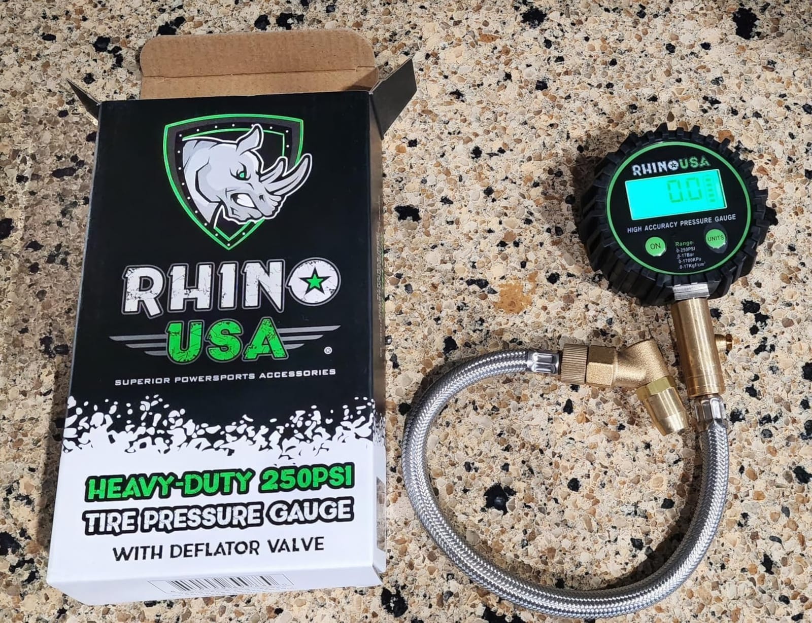 Rhino USA Digital Tire Pressure Gauge (250 PSI) - Braided Hose, ANSI | Professional ANSI B40.7 Accurate, Easy Read Glow Dial. Heavy Duty for Truck, Car, Semi, RV & Trailer Tires customer photo 1