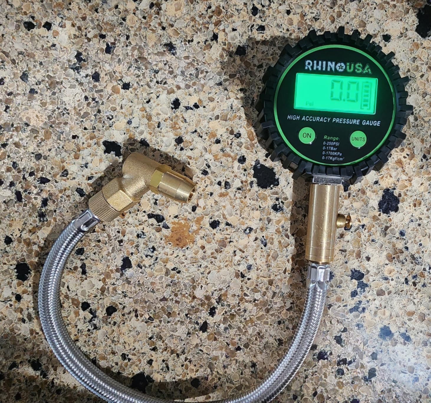 Rhino USA Digital Tire Pressure Gauge (250 PSI) - Braided Hose, ANSI | Professional ANSI B40.7 Accurate, Easy Read Glow Dial. Heavy Duty for Truck, Car, Semi, RV & Trailer Tires customer photo 2
