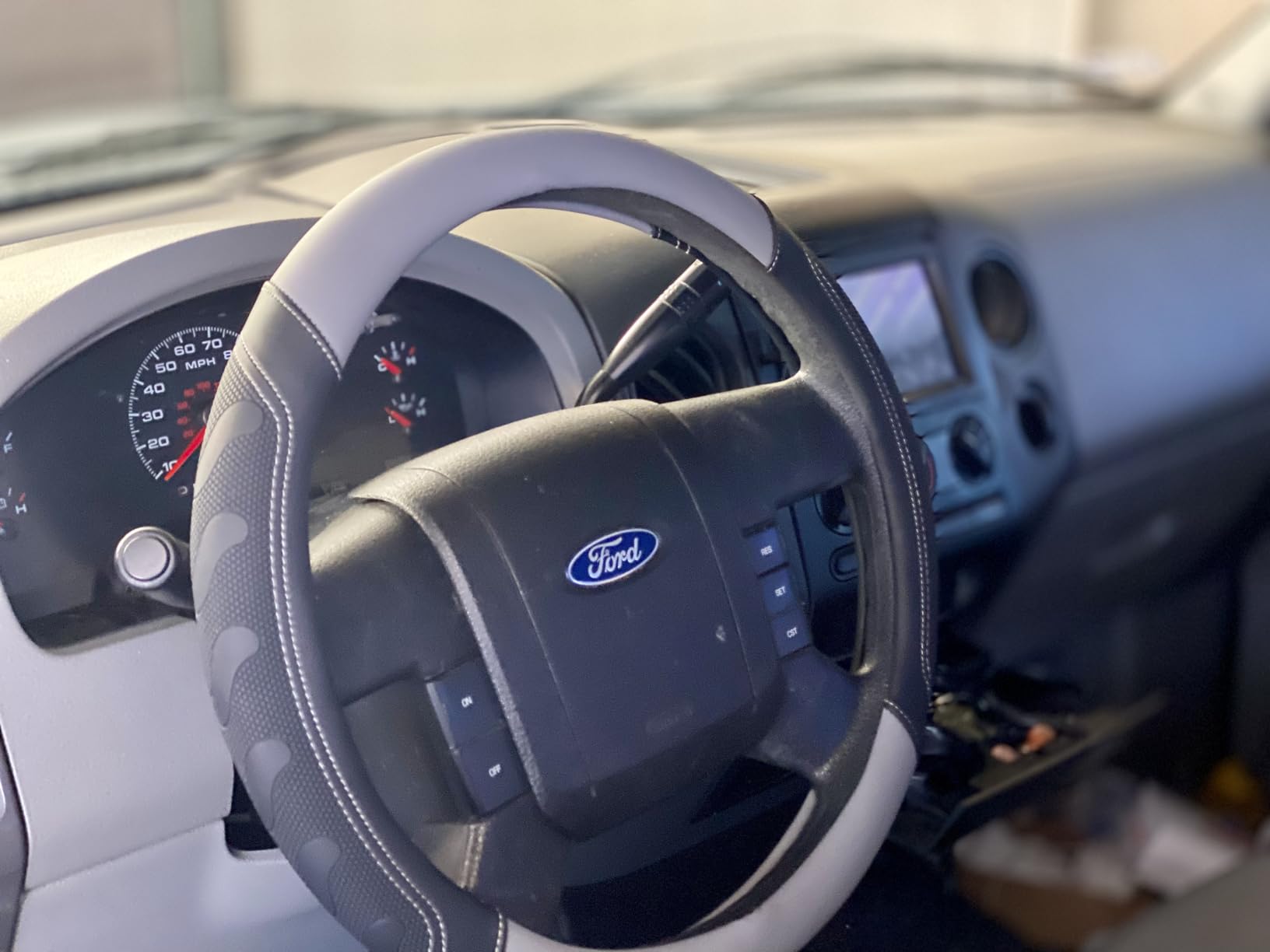GIANT PANDA Car Steering Wheel Cover for Ford - F150 F250 F350 Expedition, (15.5-16 inches - Black+Gray) customer photo 1