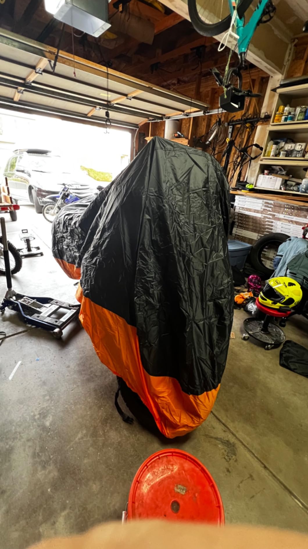 XYZCTEM Motorcycle Cover All Season Waterproof Sun-Proof Outdoor | Fits up to 108'' Motorcycle Covers, Fits for Harley Davidson, Honda, Suzuki, Kawasaki, Yamaha, with Lock Hole, Black customer photo 1