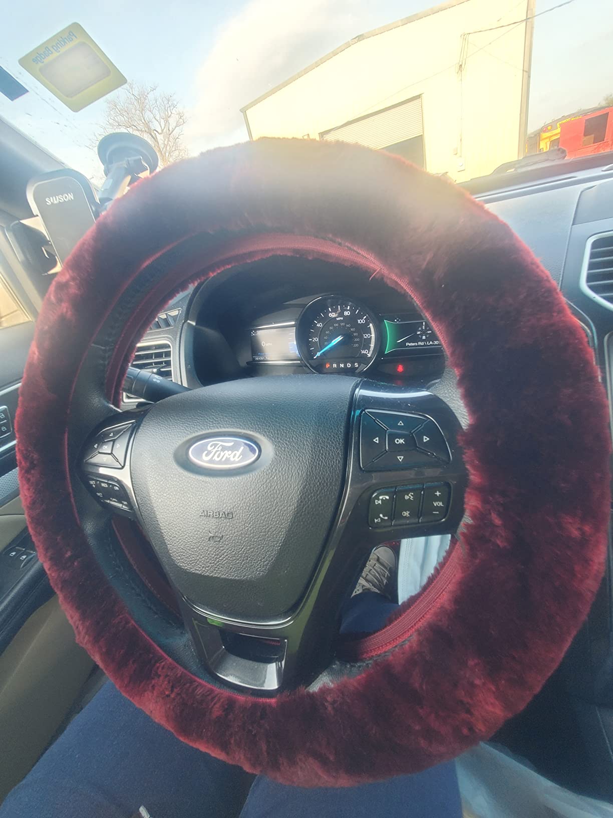 Australian Genuine Sheepskin Car Steering Wheel Cover Fluffy Natural Wool Steering Wheel Protector Warm Winter Anti-Slip Universal Fit 13.5-16.5 inch customer photo 1