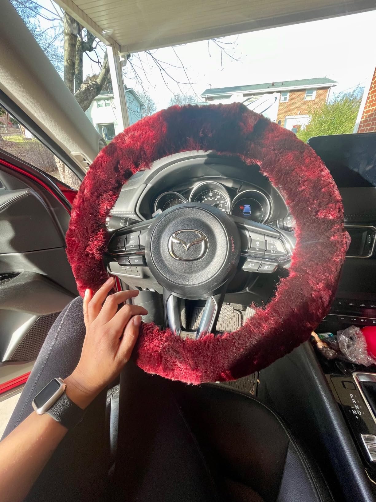 Australian Genuine Sheepskin Car Steering Wheel Cover Fluffy Natural Wool Steering Wheel Protector Warm Winter Anti-Slip Universal Fit 13.5-16.5 inch customer photo 2