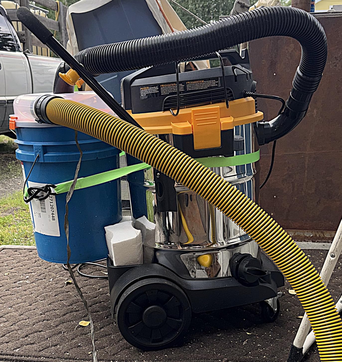 The Dustopper PRO, Low-Profile Dust Separator for Shop Wet/Dry Vacuums with at least 5HP. Includes High-Flow 90 Degree Sweep Elbows and Connection Hose. Fits Standard 5 Gallon Buckets, Made in USA customer photo 2