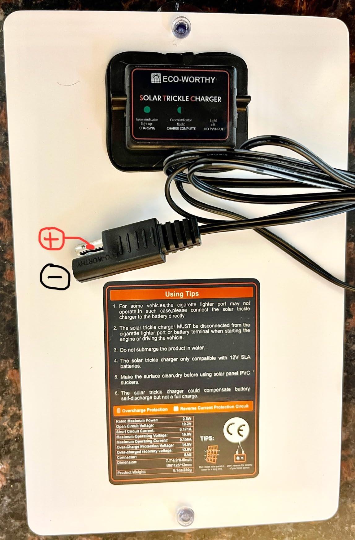 ECO-WORTHY 2.5W Solar Car Battery Charger Maintainer 12V Waterproof Solar Panel Portable Solar Trickle Charger for Car Truck Boat Lawn Mower RV Trailer Tractor Utility Vehicle Battery customer photo 1