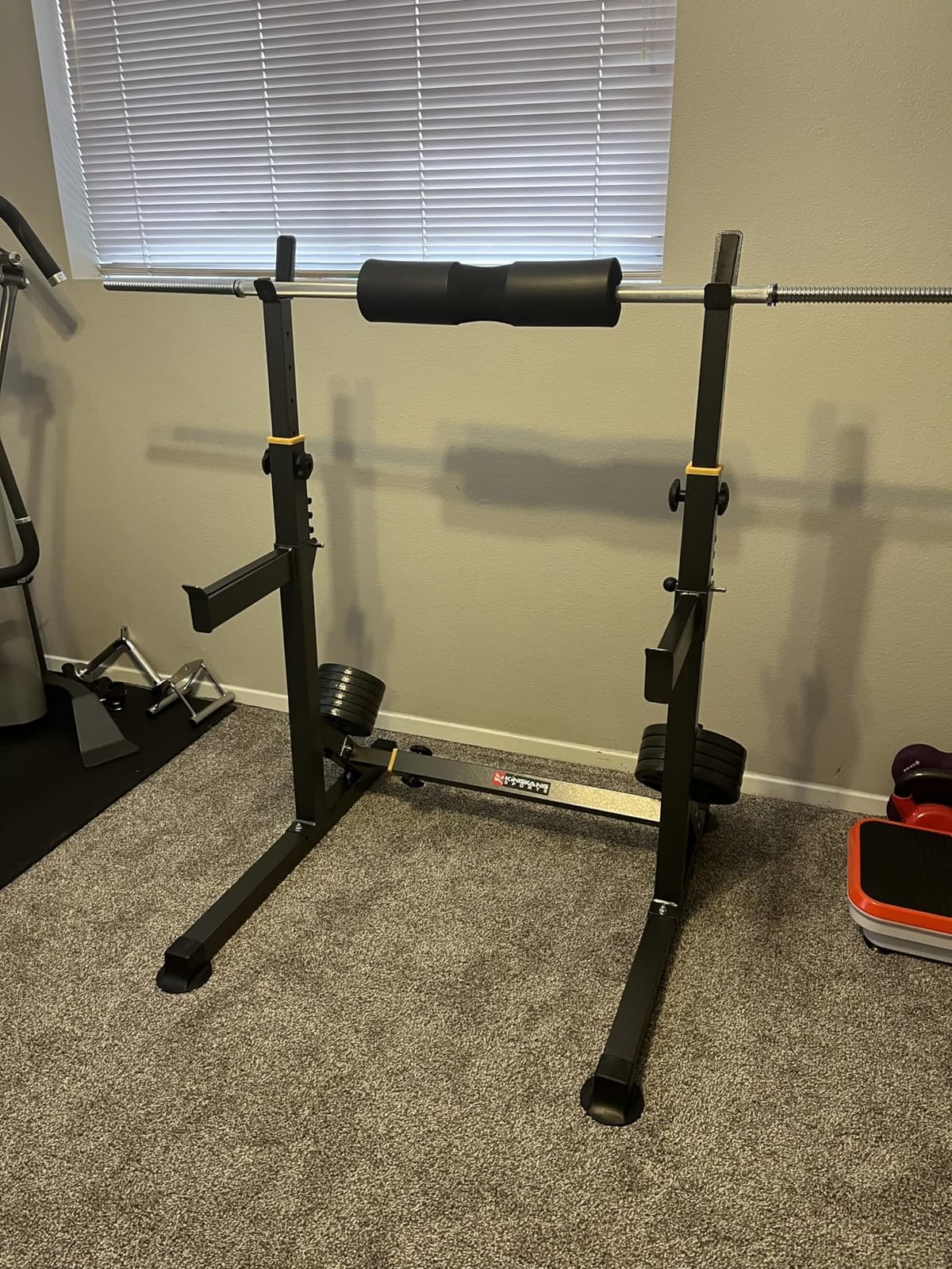 K KiNGKANG Squat Rack, 600lbs Adjustable Barbell Rack for Home Gym | Heavy-duty steel frame, 600lbs max load, adjustable width 27.9-47.2 inches, compact foldable design, multi-function training customer photo 2