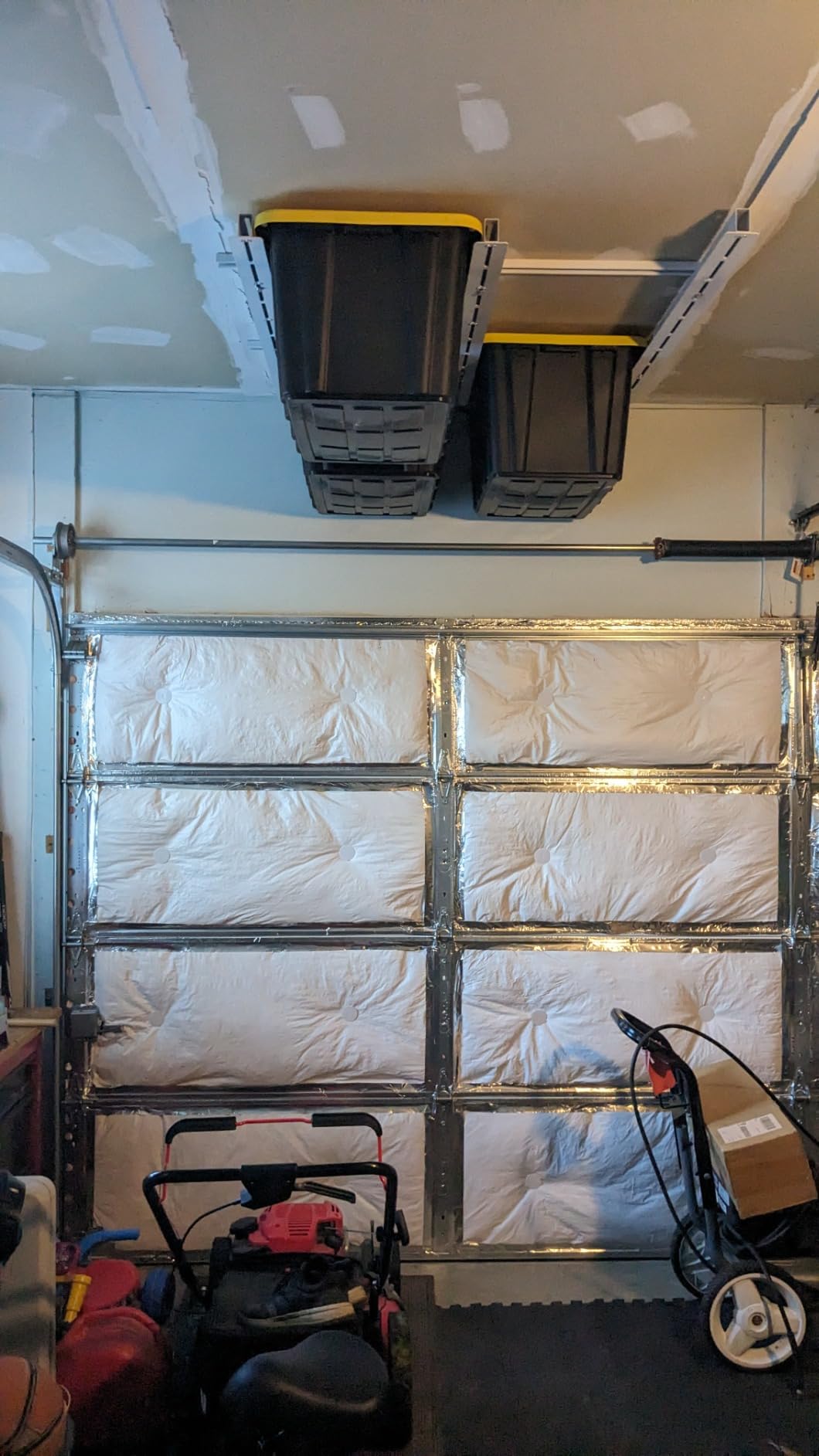 TORACK Garage Ceiling Bin Storage Rack, Overhead Tote Storage Rail System | Heavy Duty, Adjustable, Tote Slide Rails, Garage Bins Storage, Holds 4 27-Gallon Totes, White, Bins are not included customer photo 1