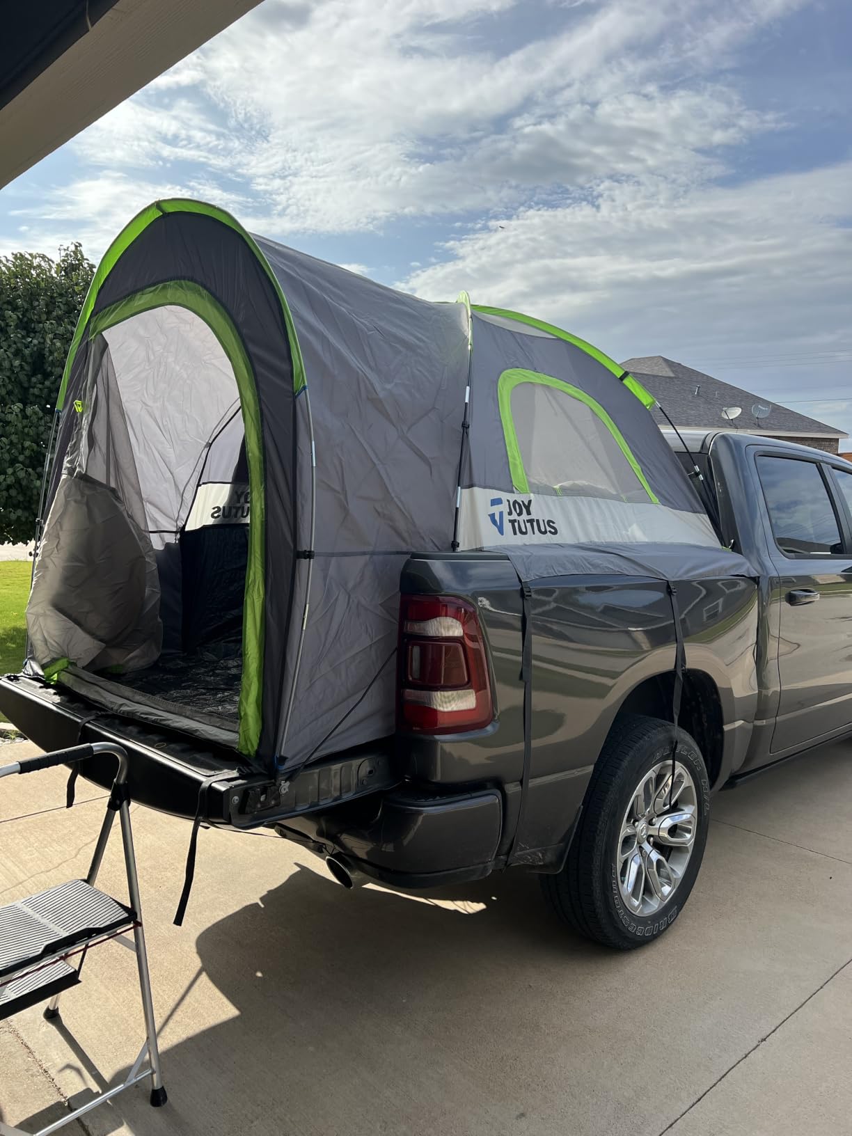 JOYTUTUS Truck Tent with Rainfly 6.5Ft, Straight Spacious Truck Bed Tent with Sky View Mesh, Waterproof PU2000mm Double Layer for 2 Person, Gray Green customer photo 2