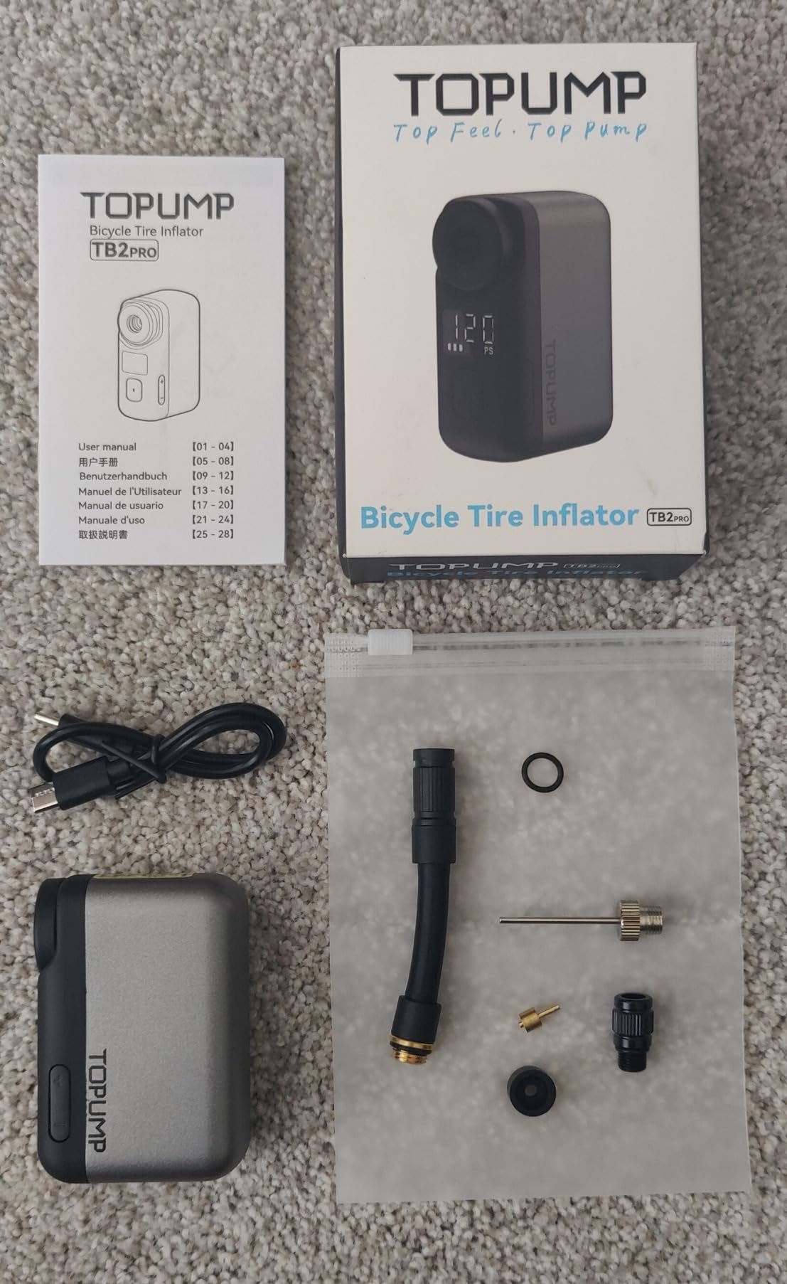 TOPUMP TB2PRO Mini Electric Bike Pump, 120PSI Portable Bicycle Tire Pump with Pressure Gauge, Fast Inflation, Auto Stop, Type-C Rechargeable, Presta & Schrader Valves, Compact for Bicycles, E-Bikes customer photo 1
