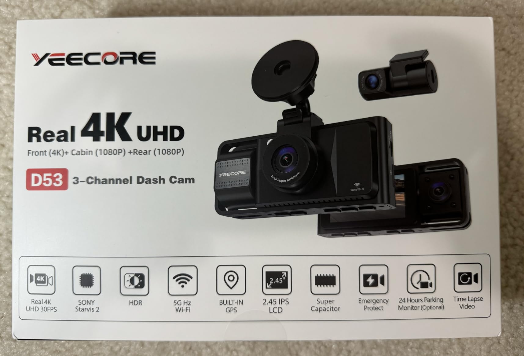 Real 4K 3 Channel Dash Cam Front and Rear Inside, STARVIS 2 HDR Sensor, 5.8GHz Wi-Fi GPS G-Sensor, 4K+1080P+1080P Dash Cam, 64GB Card Included, IR Night Vision, 3.3