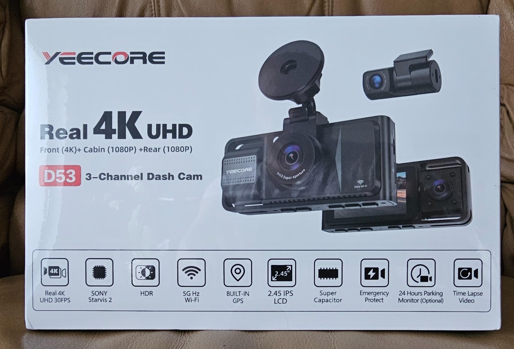 Real 4K 3 Channel Dash Cam Front and Rear Inside, STARVIS 2 HDR Sensor, 5.8GHz Wi-Fi GPS G-Sensor, 4K+1080P+1080P Dash Cam, 64GB Card Included, IR Night Vision, 3.3