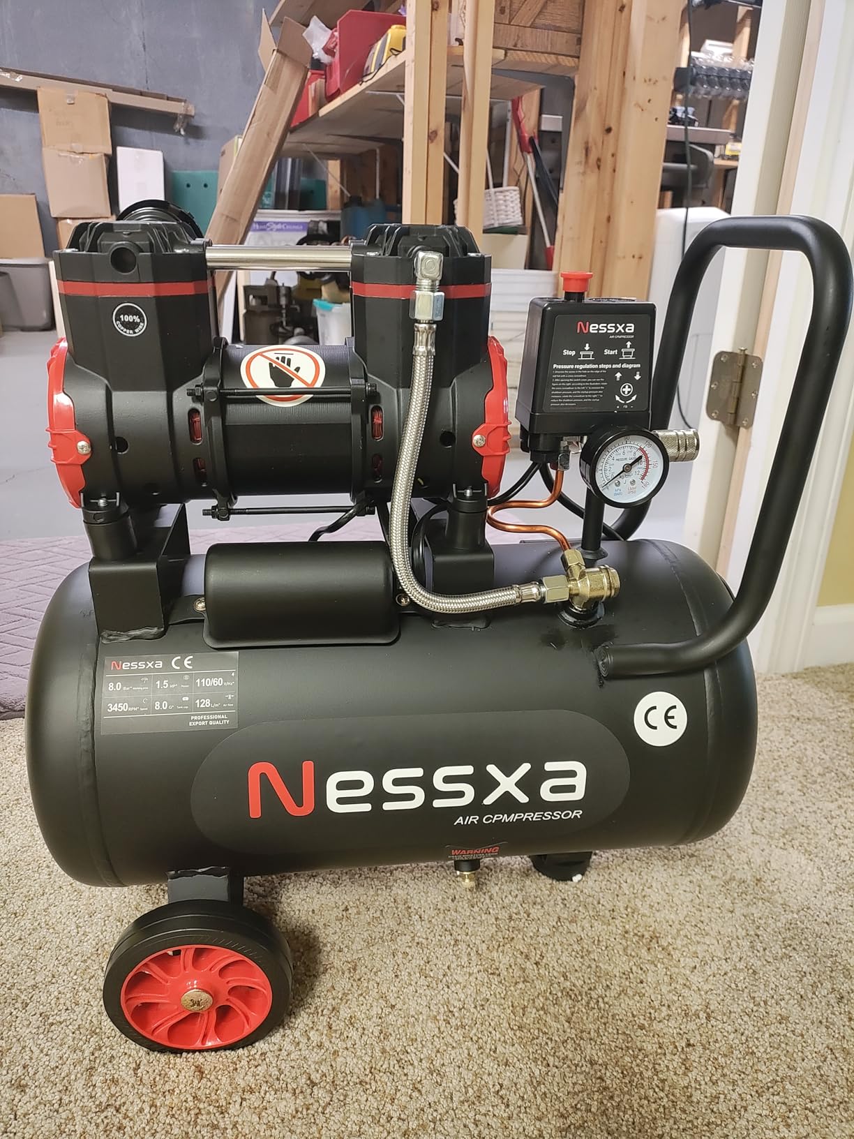 8.1 Gallon Ultra Quiet Air Compressor, 1.5HP 4.52 CFM, Max 115 PSI Oil-Free Air Compressor Tank, 110V/60hz, 70dB Air Compressor for Car Repair, Spray Painting, Woodwork Nailing customer photo 2