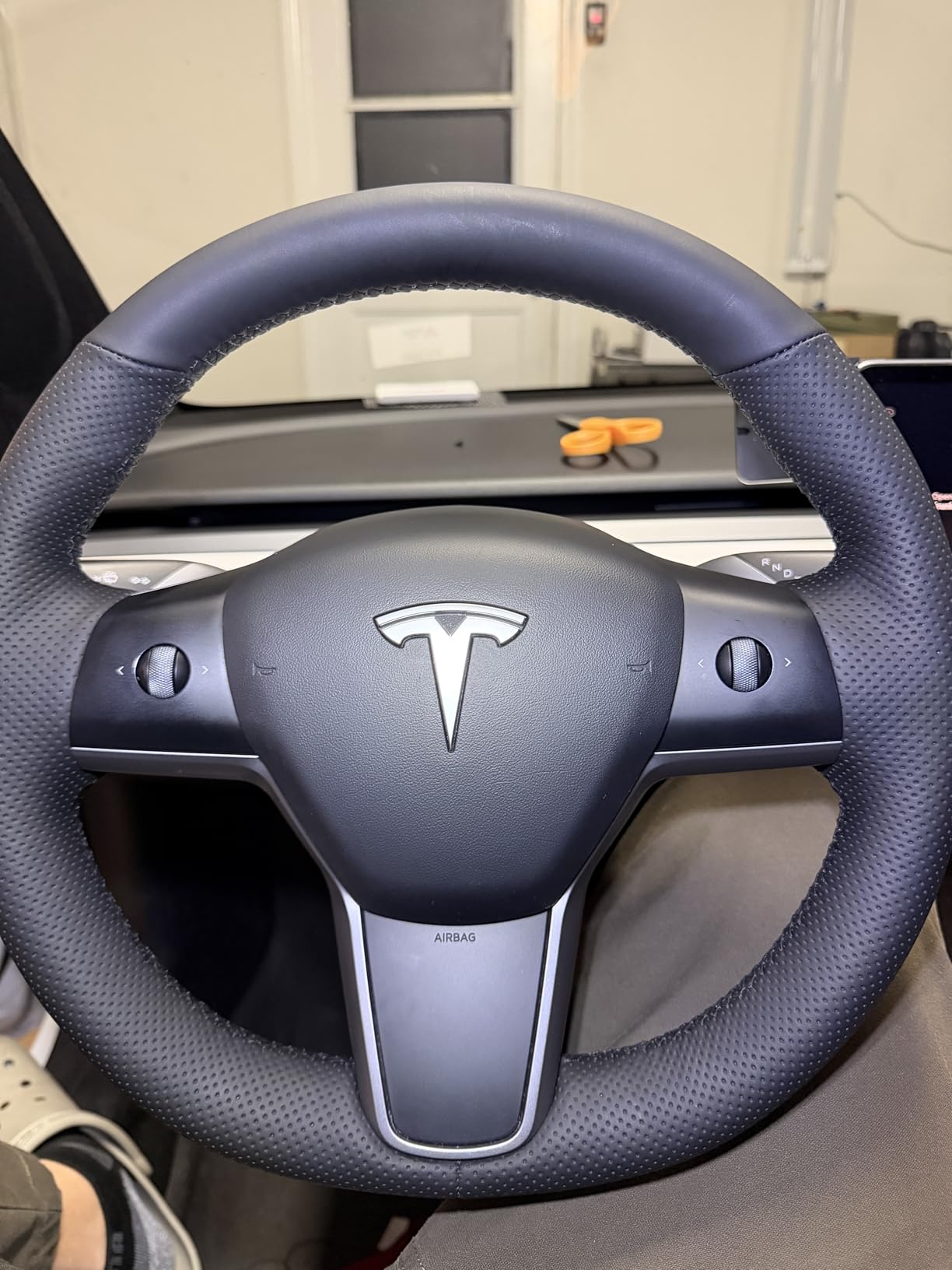 Hand Sewn Steering Wheel Cover,Fit for Tesla Model 3 2017-2023/Model Y 2020-2023,Non-Slip Breathable Microfiber Leather Steering Wheel Cover On Wrap Car Interior Accessories customer photo 1